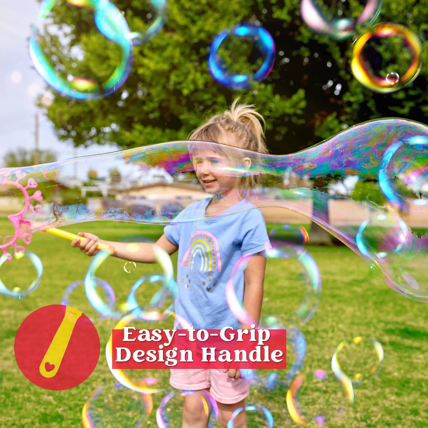 Syncfun 12pcs 21" Giant Bubble Wands Set with Tray for Kids, Summer, Outdoor Play, Birthday Party, Games, 6 Pcs Bubble Solution Suitable for All Age People