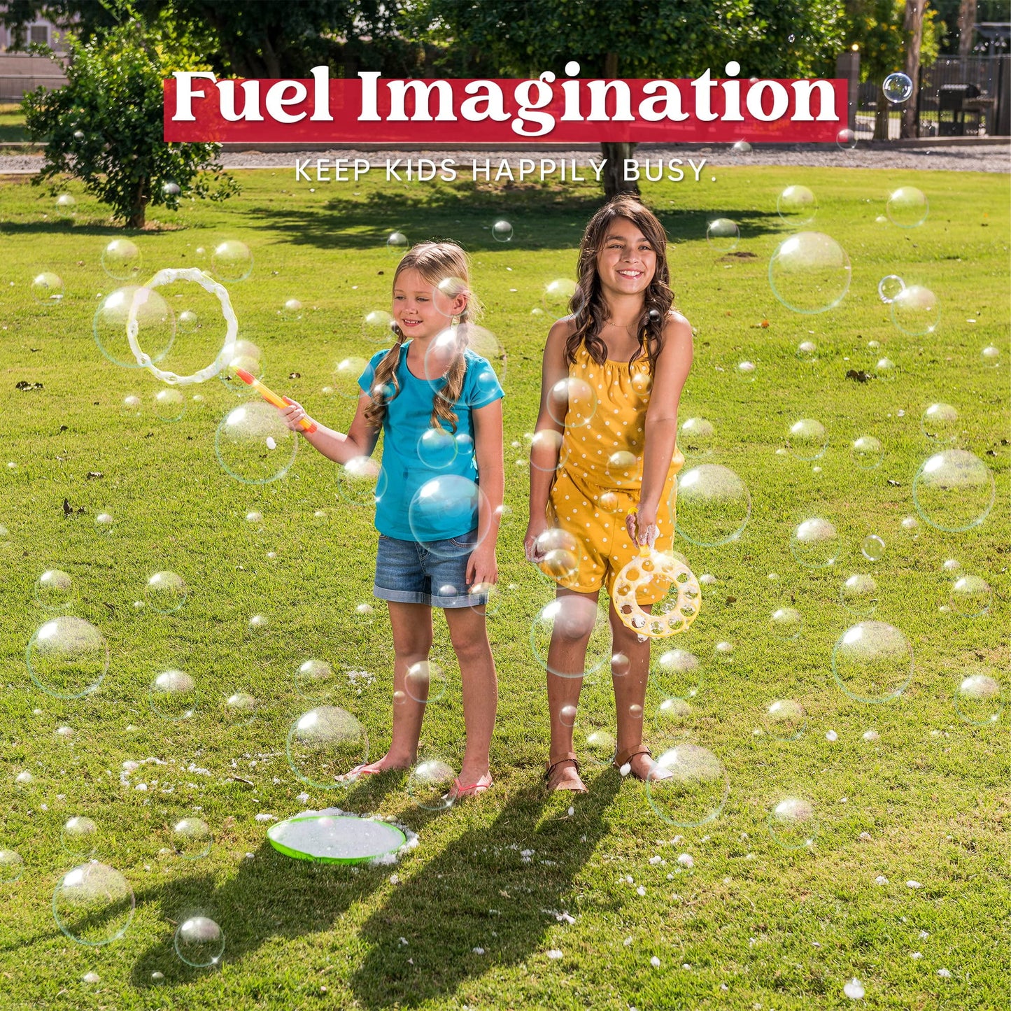 Syncfun 12pcs 21" Giant Bubble Wands Set with Tray for Kids, Summer, Outdoor Play, Birthday Party, Games, 6 Pcs Bubble Solution Suitable for All Age People