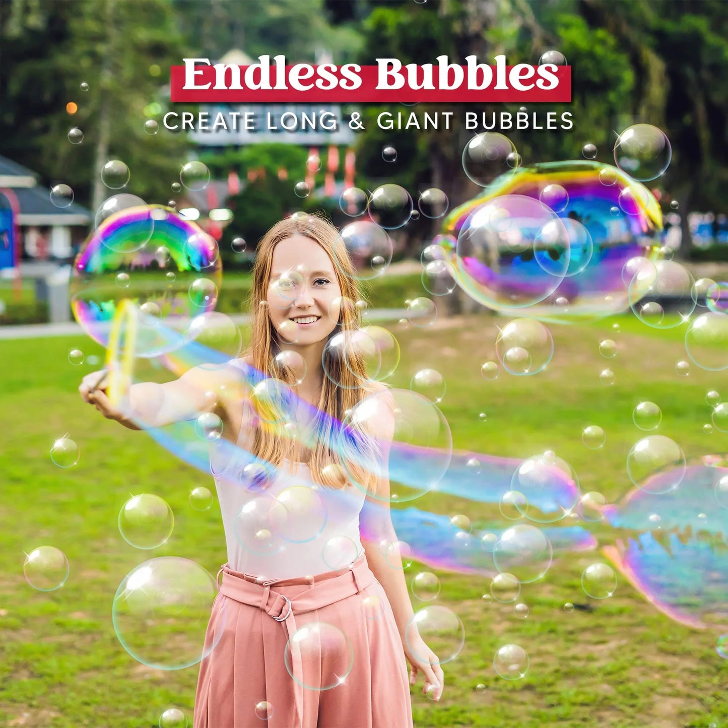 Syncfun 48Pcs Big Bubble Wands Set, 18" Giant Bubble Bottle with Tray Bulk, Large Bubble Wands for Kids Adults Gifts, Summer Outside Bubble Toys, Easter Basket Stuffers, Birthday Party Favors