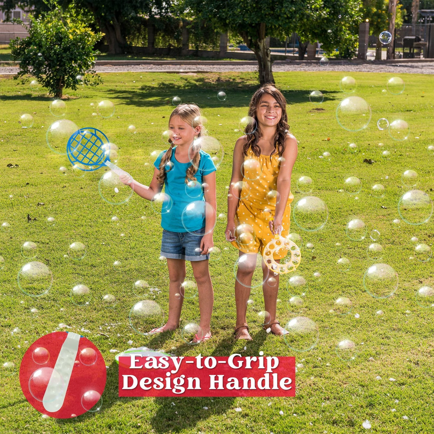 Syncfun 48Pcs Big Bubble Wands Set, 18" Giant Bubble Bottle with Tray Bulk, Large Bubble Wands for Kids Adults Gifts, Summer Outside Bubble Toys, Easter Basket Stuffers, Birthday Party Favors