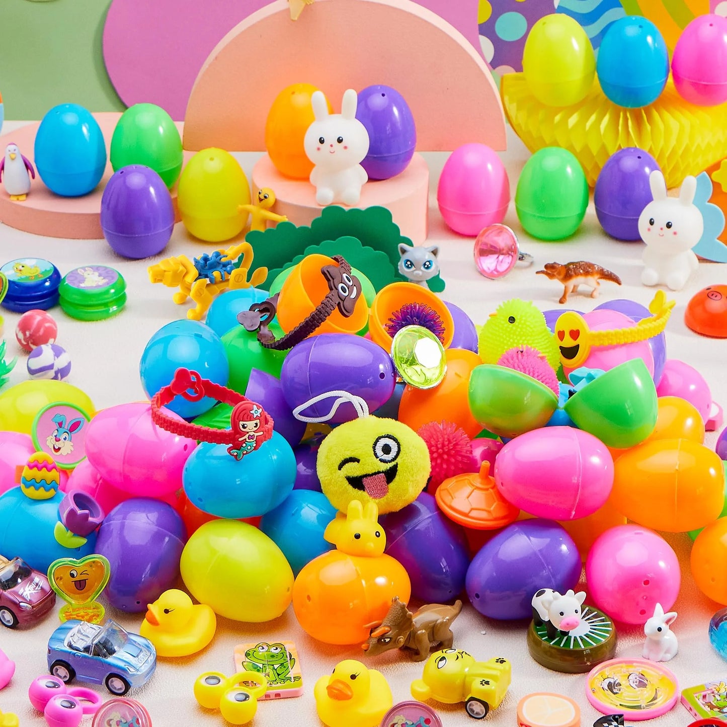 JOYFY 80 Packs Prefilled Easter Eggs with Assorted Toys,Easter Egg Bulk for Kids,Easter Eggs Hunt Events,Basket Stuffers Fillers,Classroom Prize Supplies