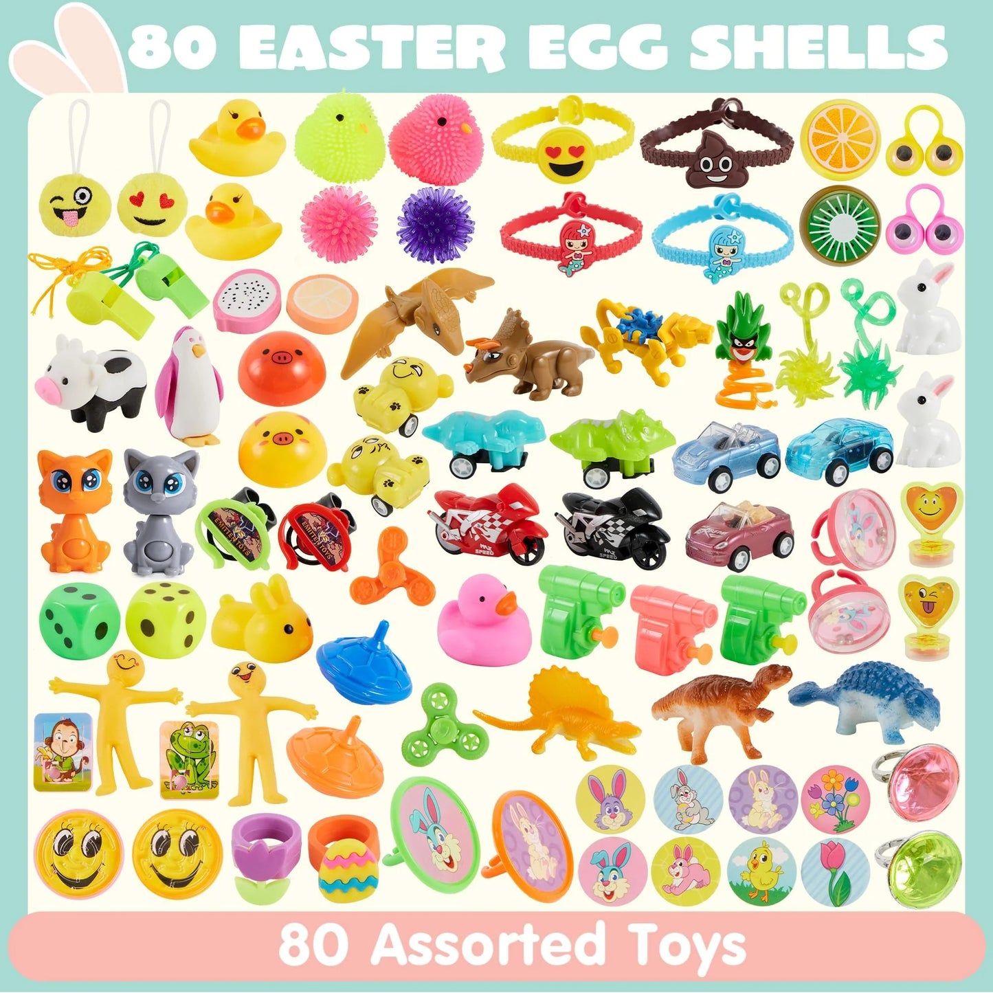 JOYFY 80 Packs Prefilled Easter Eggs with Assorted Toys,Easter Egg Bulk for Kids,Easter Eggs Hunt Events,Basket Stuffers Fillers,Classroom Prize Supplies