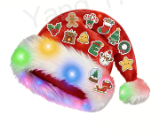 Joyfy 2 PCS Light Up Santa Hats Adult Christmas Hat Elf Xmas Party Hat Red Plush Hat for Adult Women Men