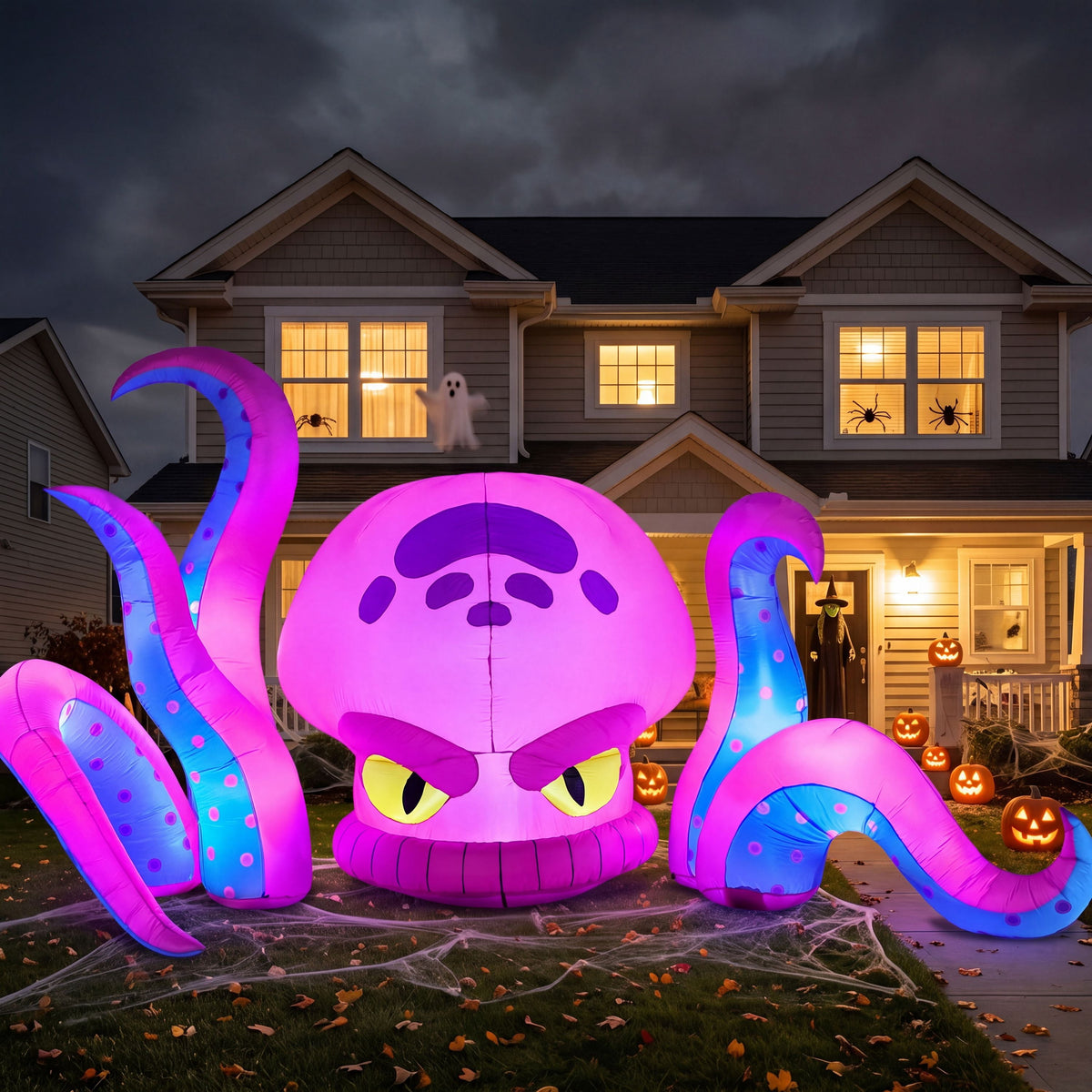 Joyfy 10 ft Long Halloween Inflatable Octopus with Tentacles,Giant Blow Up with Built-in LED Lights Decor for Indoor, Outdoor,Yard,Lawn and Garden