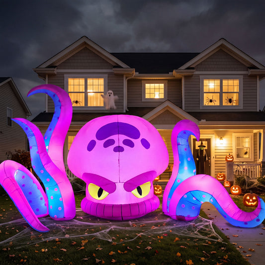 Joyfy 10 ft Long Halloween Inflatable Octopus with Tentacles,Giant Blow Up with Built-in LED Lights Decor for Indoor, Outdoor,Yard,Lawn and Garden