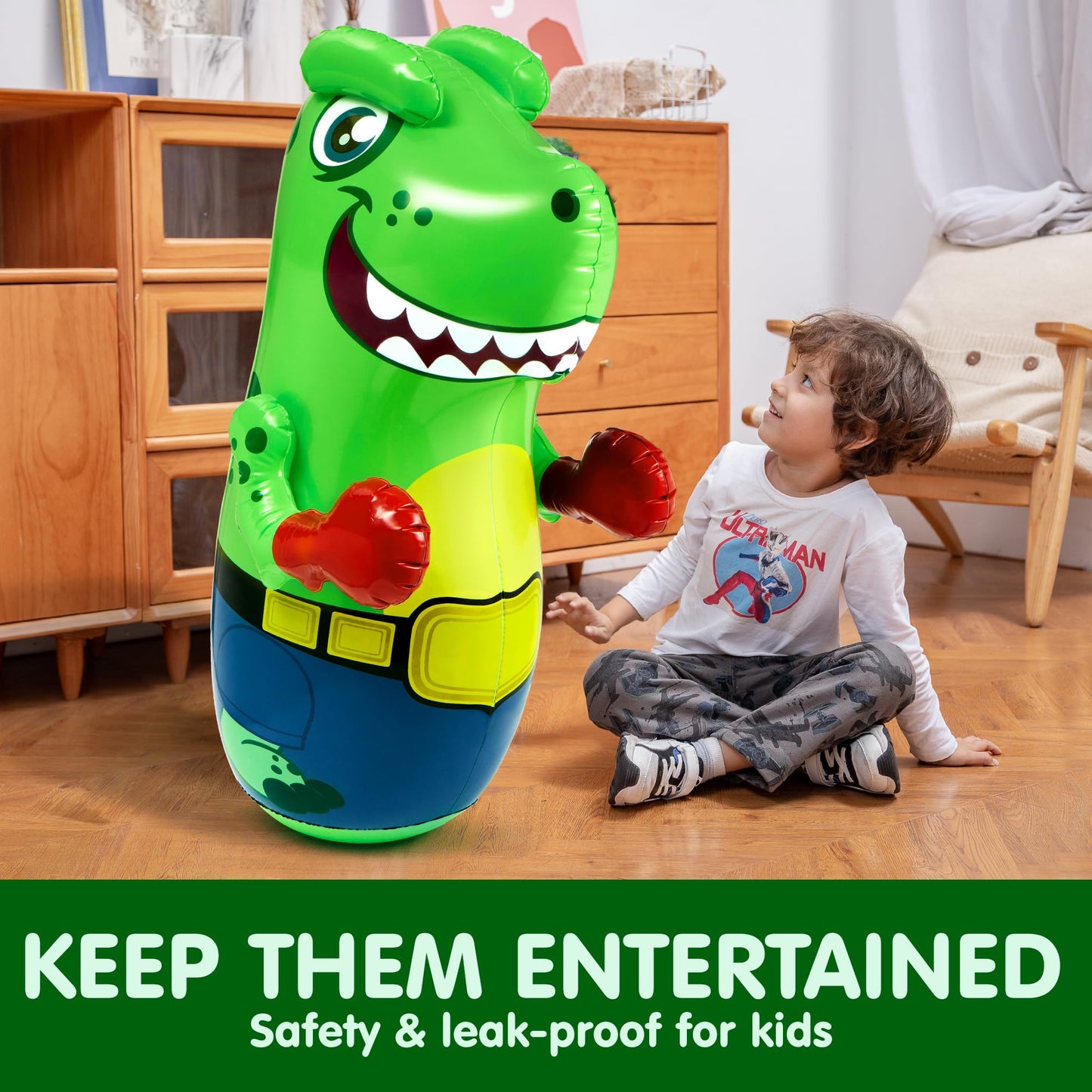 Syncfun 47 Inches Inflatable T-rex Dinosaur Bopper, Kids Punching Bag Bounce-back Action, Punching Toy For Boys