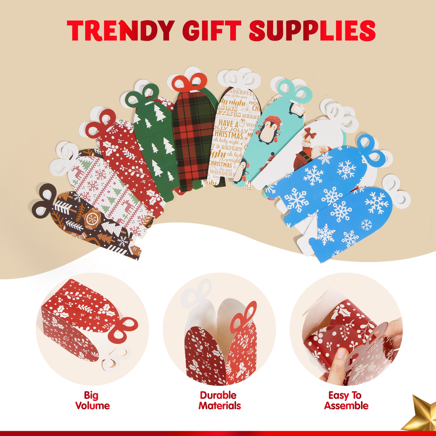 SYNCFUN 36 Pcs 3D Christmas Goodie Gift Boxes with Bow for Xmas Holiday Wedding Decoration Candy Cookie Boxes, Kids School Classrooms Party Favor Supplies