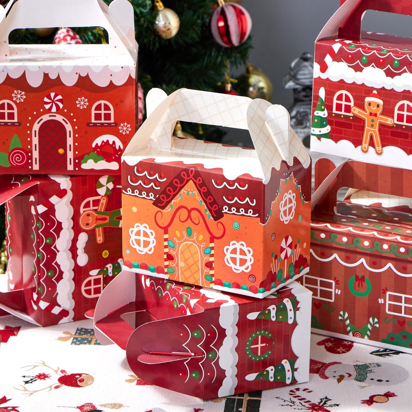 Joyfy 24 Pcs Christmas Cookie Boxes Christmas 3D House Cardboard Treat Boxes for Holiday Xmas Goody Gift, Goodie Paper Boxes, School Classroom Party Favor Supplies
