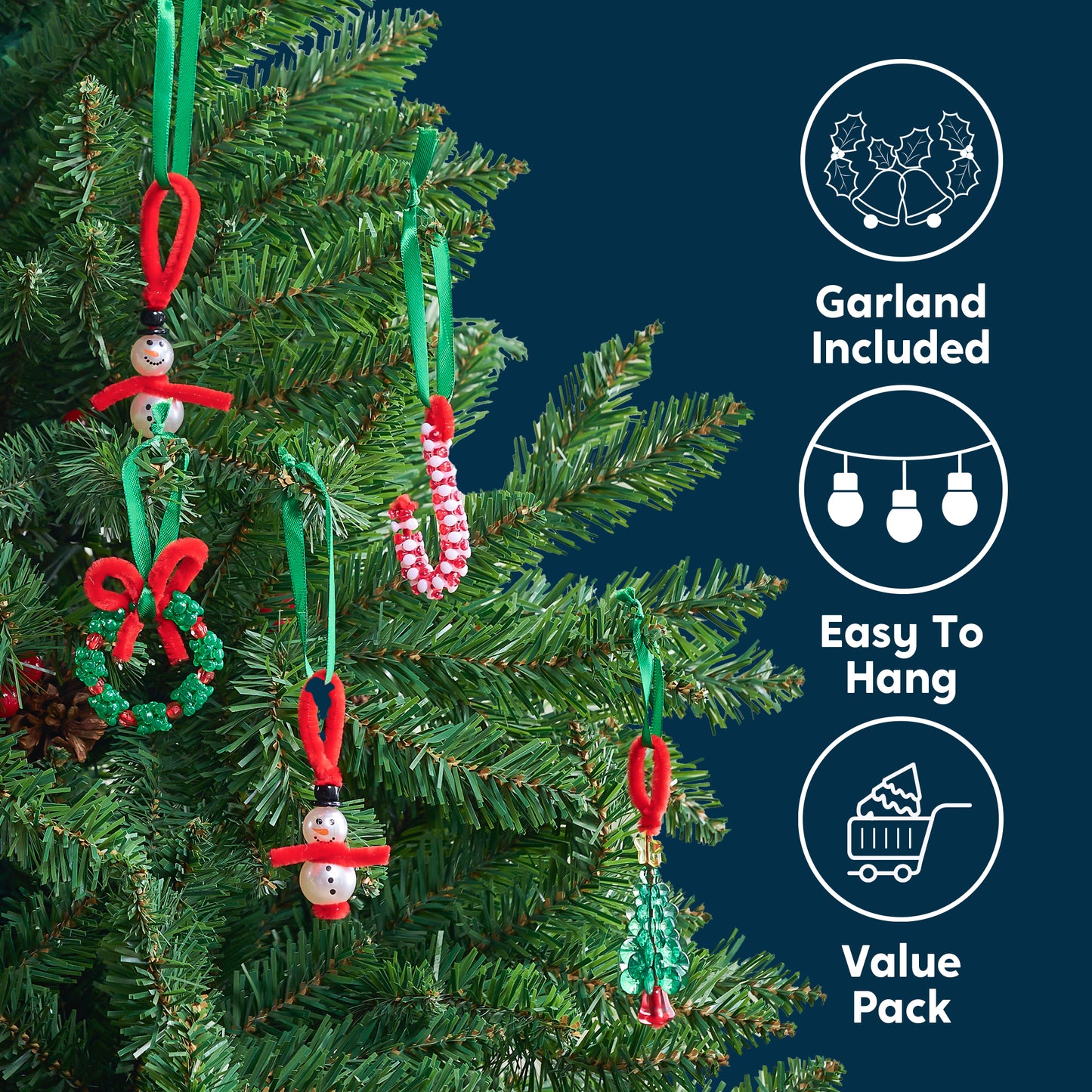 Joyfy Christmas Beaded Ornament Craft, Make up to 40 Hanging Ornaments of Snowman, Xmas Tree,Candy Canes and Wreaths for DIY Xmas Ornaments Craft(Age 14+)