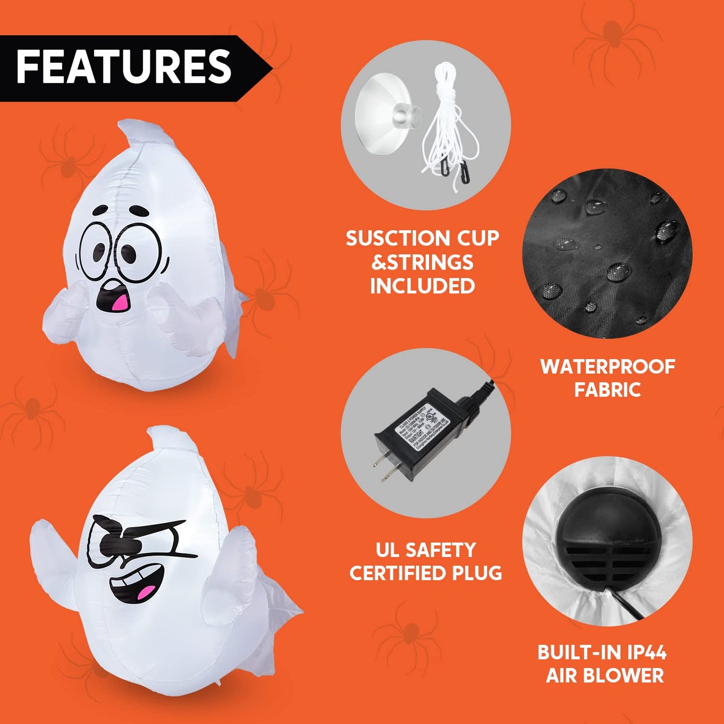 Syncfun 2 Pack Halloween Inflatable Window Ghost,2.6 FT Outdoor Scary Flying Ghost Broke Out from Window with Built-in LED Blow Up Inflatable for Window Decoration Yard Garden Lawn Decor