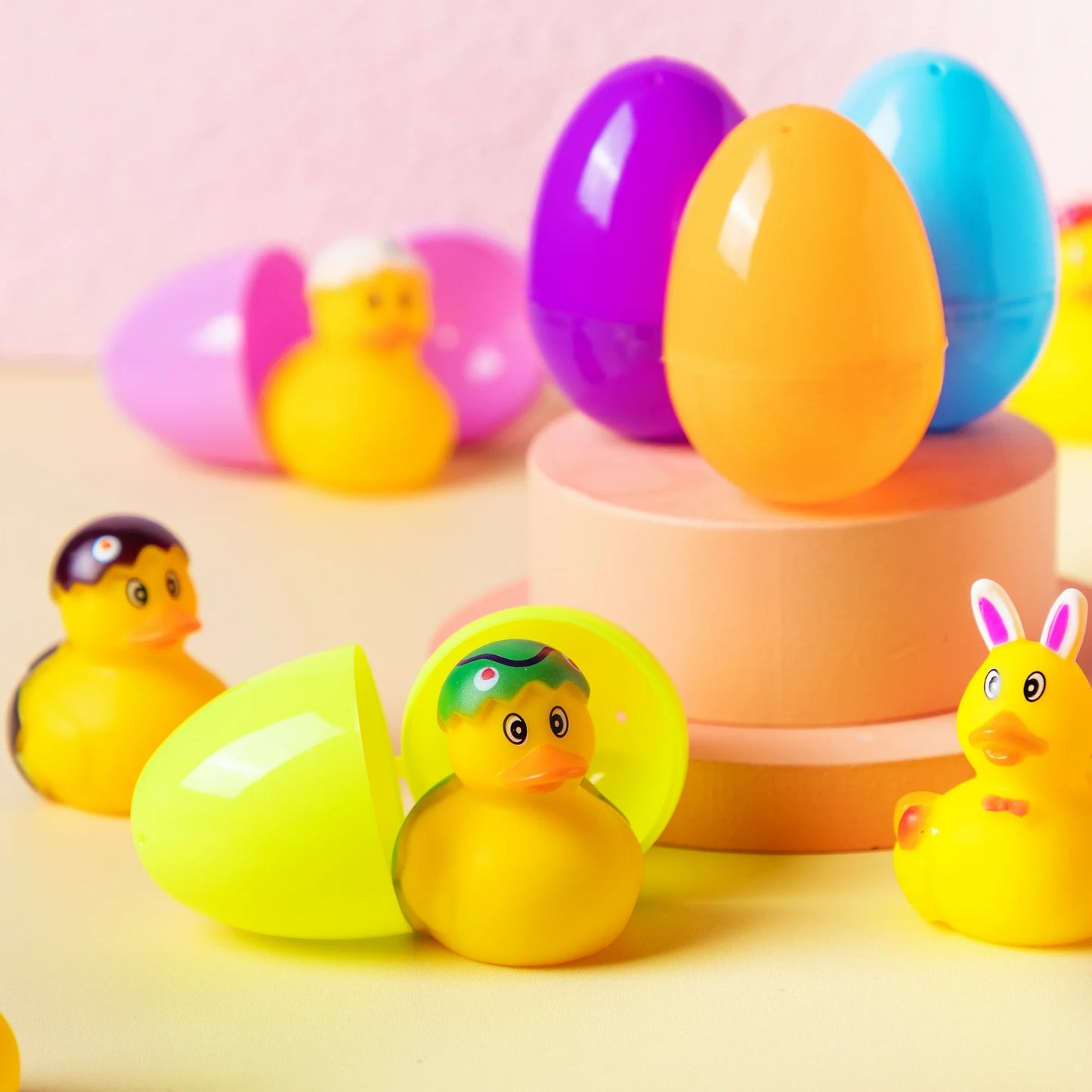 Joyfy 24 Pcs Prefilled Easter Eggs with Toys(12 Ducks and 12 Eggs),Colorful Easter Eggs Prefilled with Rubber Ducks for Easter Basket Stuffers and Bathtub Toys Party Favors