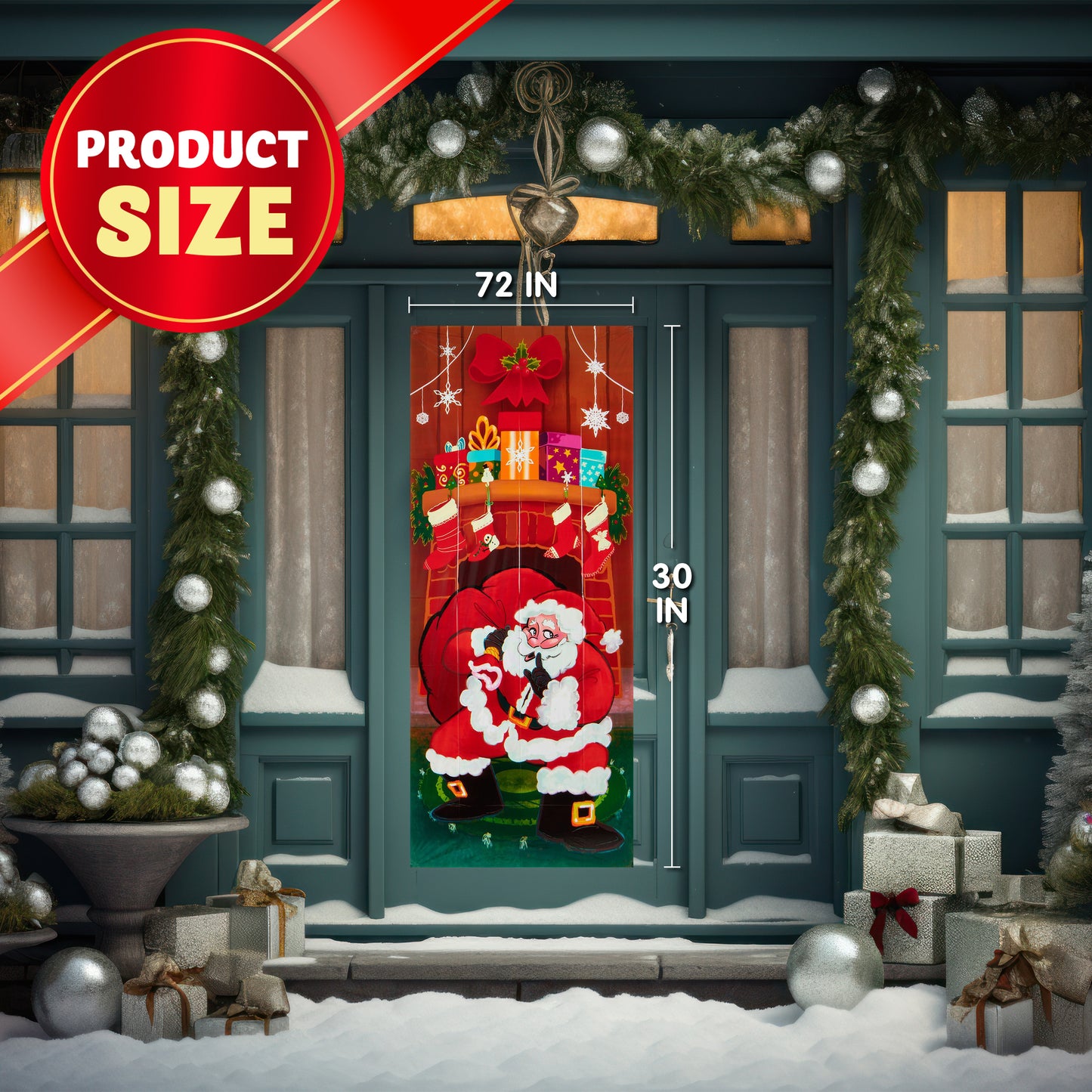 SYNCFUN Christmas Santa with Gifts Window Door Cover Winter Holiday Party Decoration 72X30 Inches