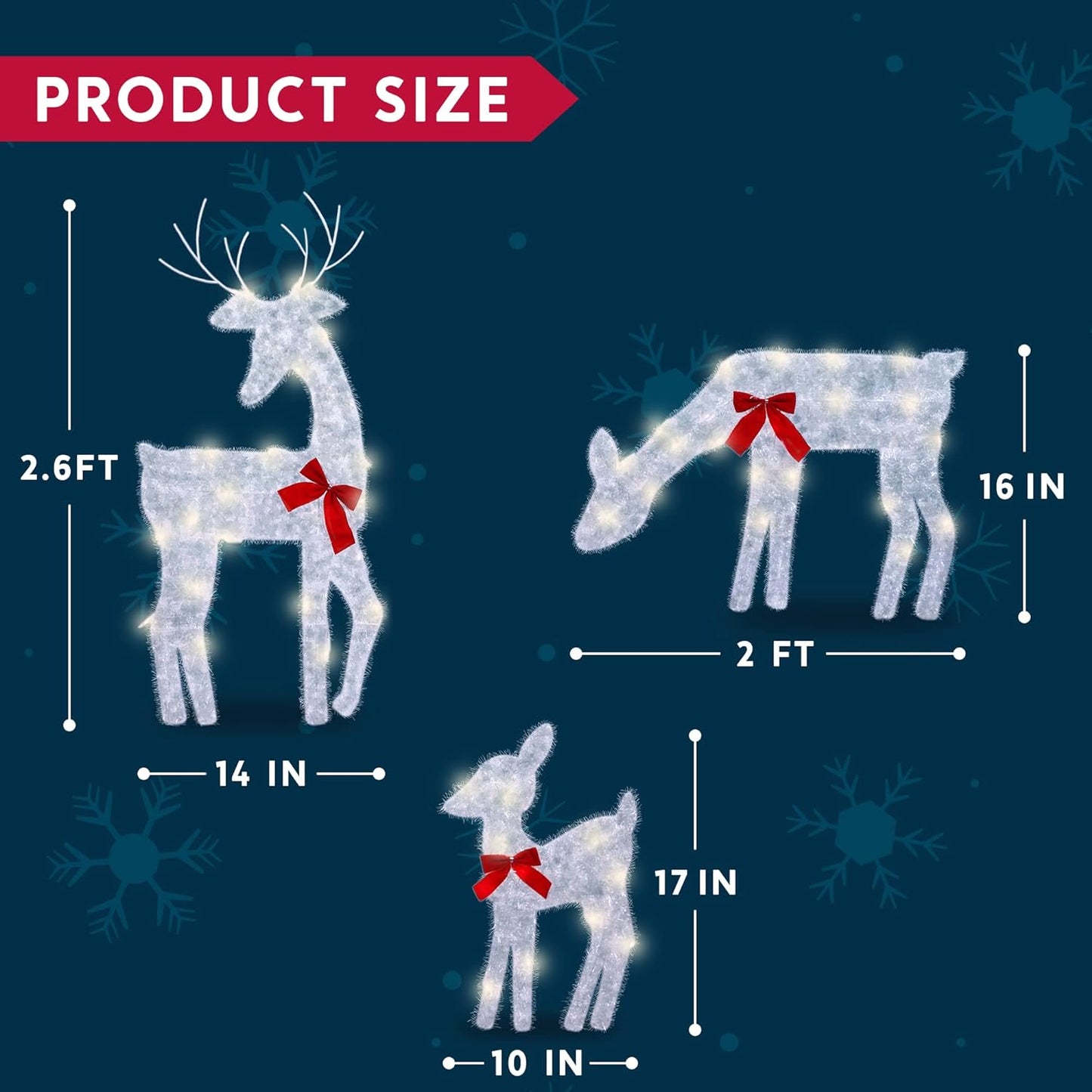 SYNCFUN 3 Pcs Reindeer Family Yard Light Christmas Outdoor Decorations,2D 60 Pre-Lit LED Reindeer Christmas Decorations,Christmas Yard Light with Stakes Holiday Decor