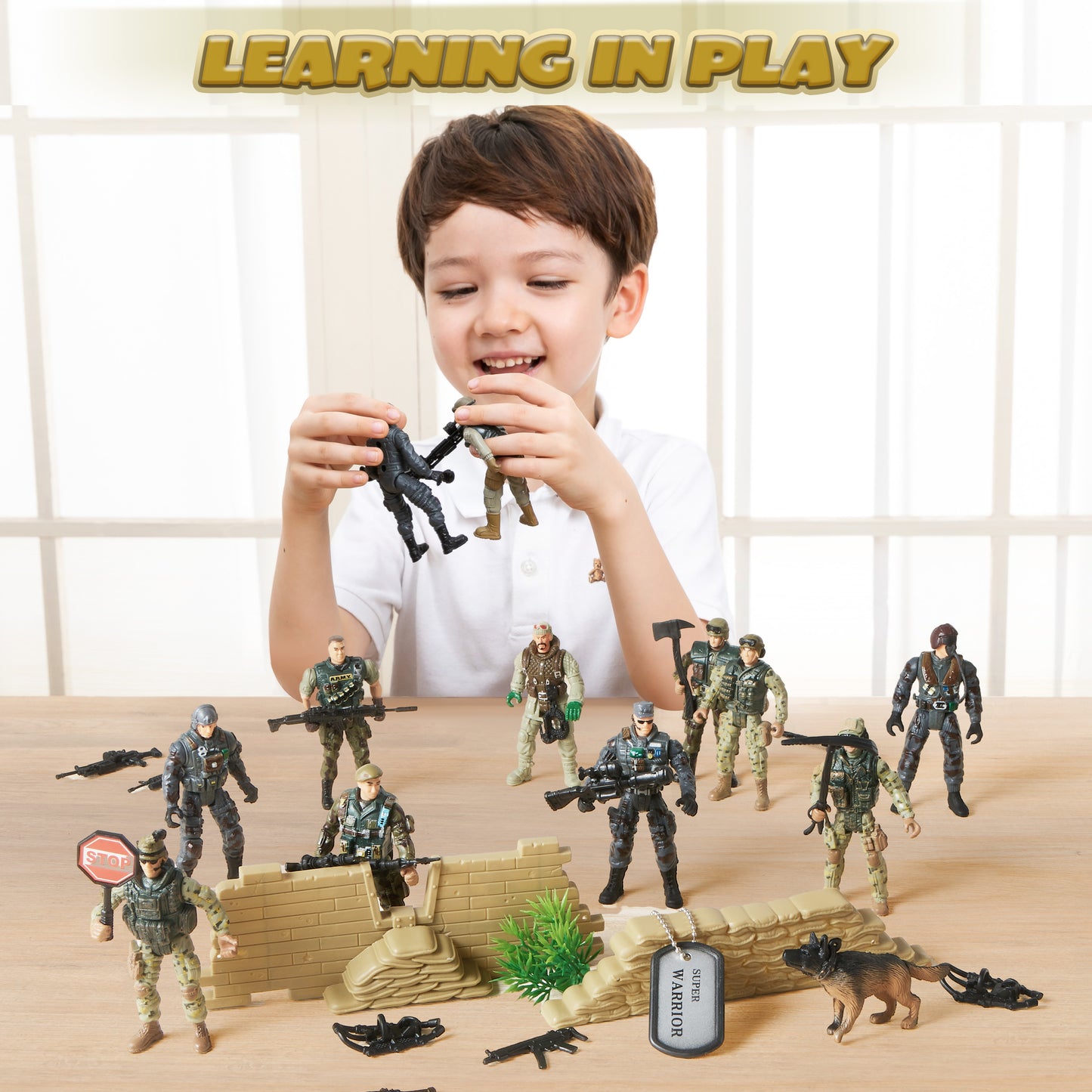 SYNCFUN 16 Pcs Army Men Action Figures for Boys, Military Toy with 12 Realistic Army Ranger and Weapon Gear Accessories