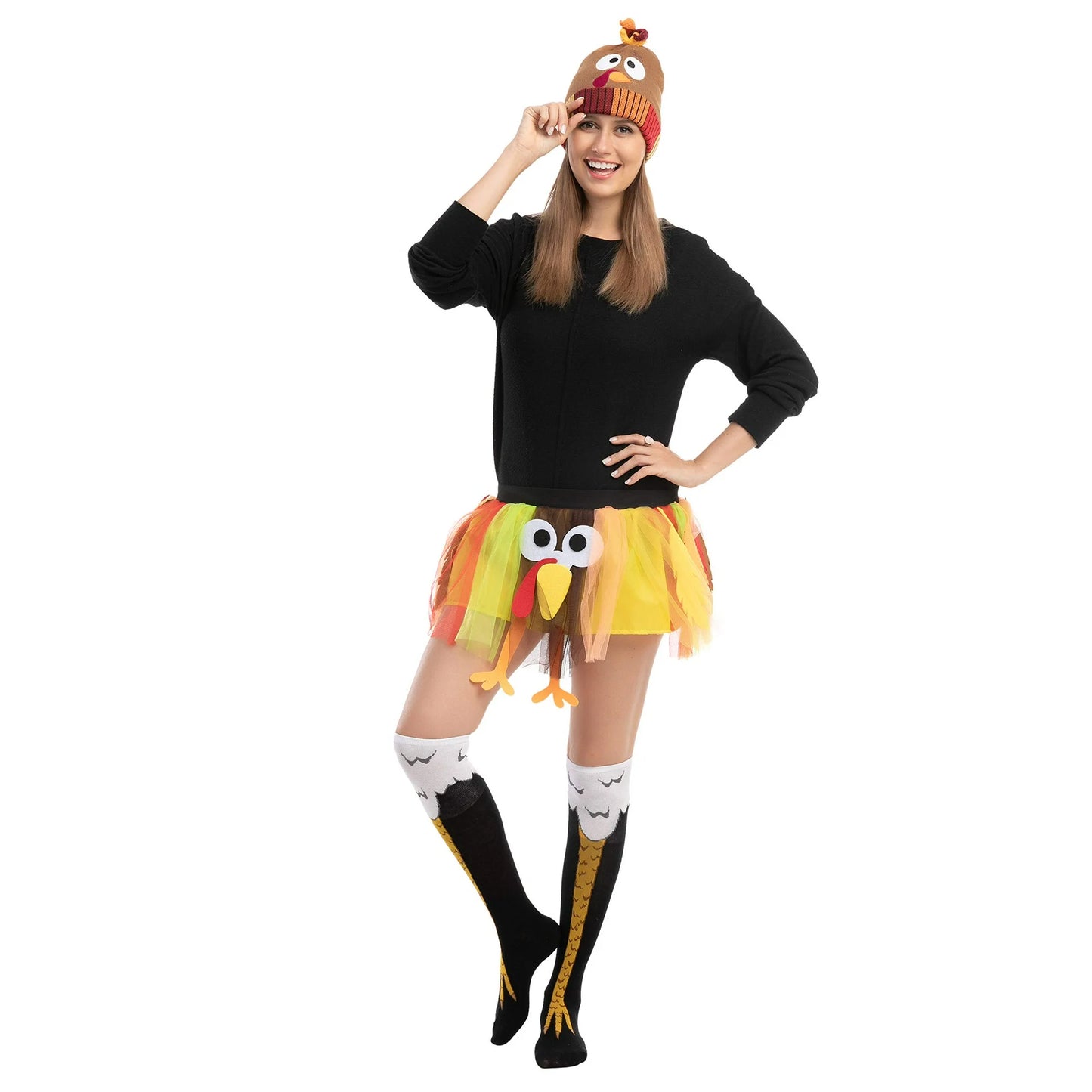 Joyfy 2Pcs Thanksgiving Pom Pom Beanie for Adults Kids,Turkey Hats Thanksgiving Costume Accessory