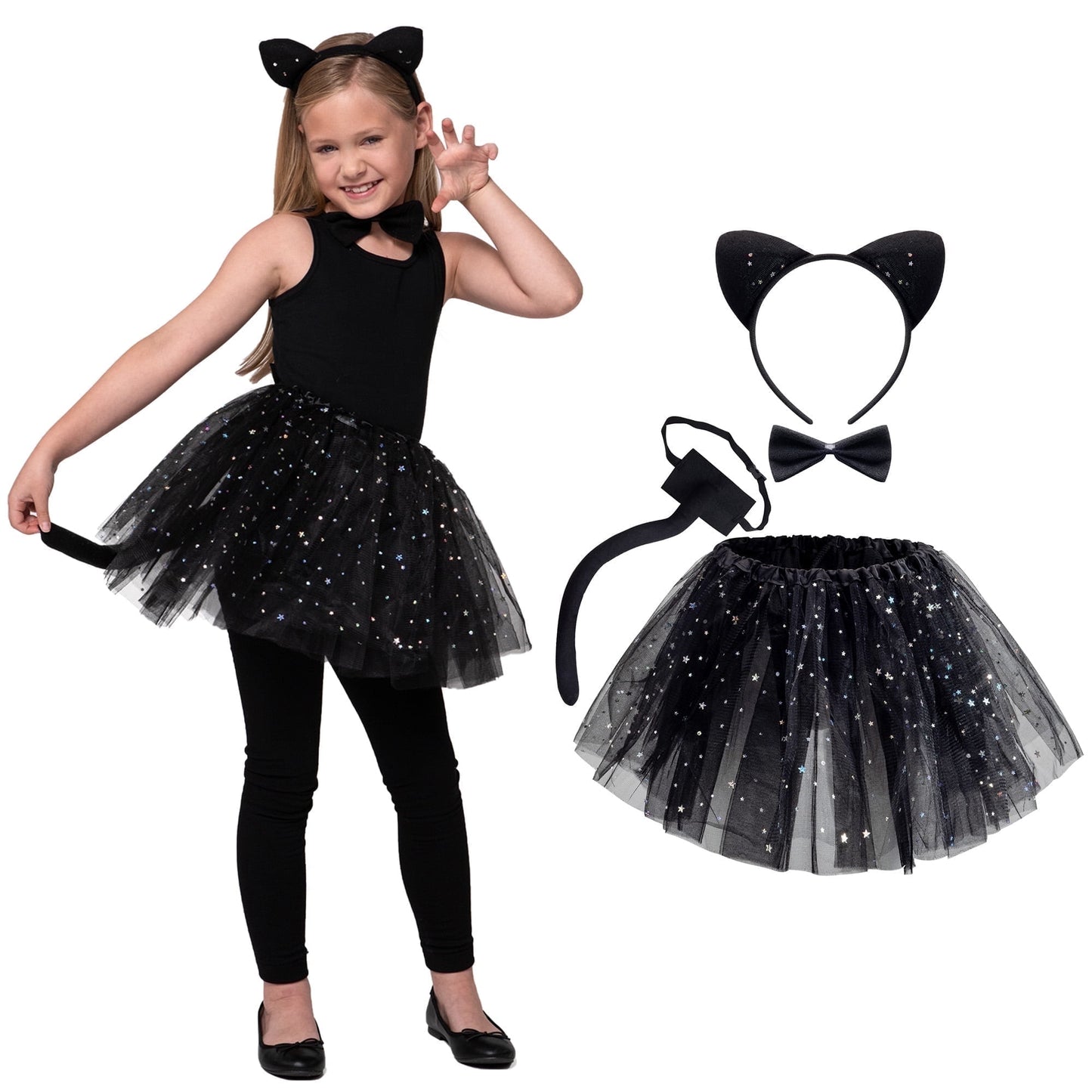 Joyfy Cat Costume Accessories with Cat Ears and Tail for Girls,Cat Tail Costume Kids,Child Animals Costume Halloween Cosplay set, Kids Dress Up Costume