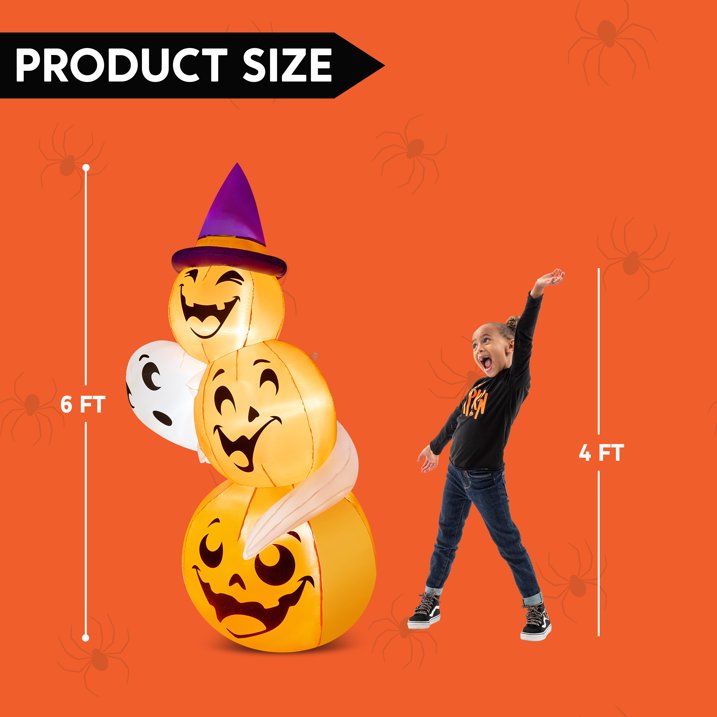 Syncfun 6 FT Halloween Inflatables Stacked Pumpkins and Ghost with Build-in LEDs for Porch,Halloween Pumpkin Decor Blow up Yard Decorations