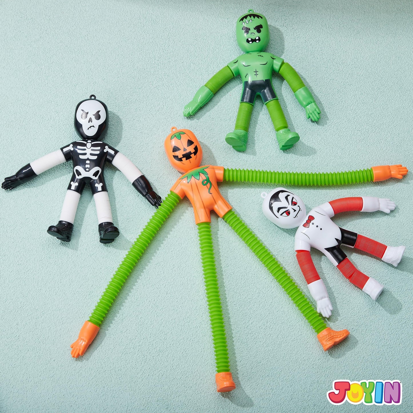 Syncfun 4 Pcs Halloween Sensory Stretchy Fidget Toys,Halloween Telescopic Pop Tube Toys Bulk for Party Favors,Halloween Goody Bag Fillers,Halloween Stretchy Toys for Classroom Prizes