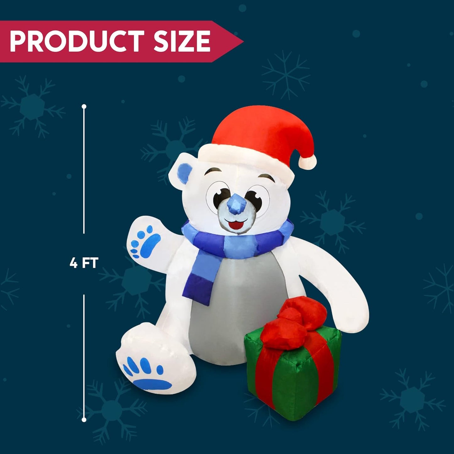 Joyfy 4 ft Christmas Inflatables Polar Bear,Polar Bear Christmas Blow Ups Outdoor Yard Decorations with Built-in LEDs for Holiday Party Garden Lawn Decor