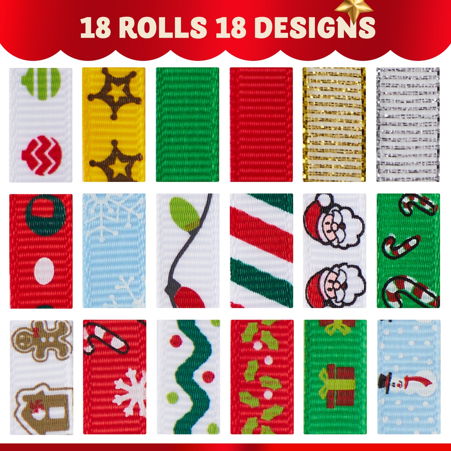 SYNCFUN 270 ft Satin Ribbon Assortment, 18 Pcs