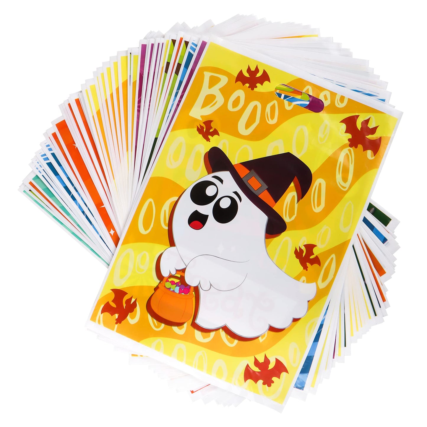 SYNCFUN 72 Pcs Halloween Treat Bags Goodie Bags Plastic Halloween Candy Bags Trick or Treat Creepy Designs Halloween Bags for Kids Trick or Treat,Classroom Goody Bags