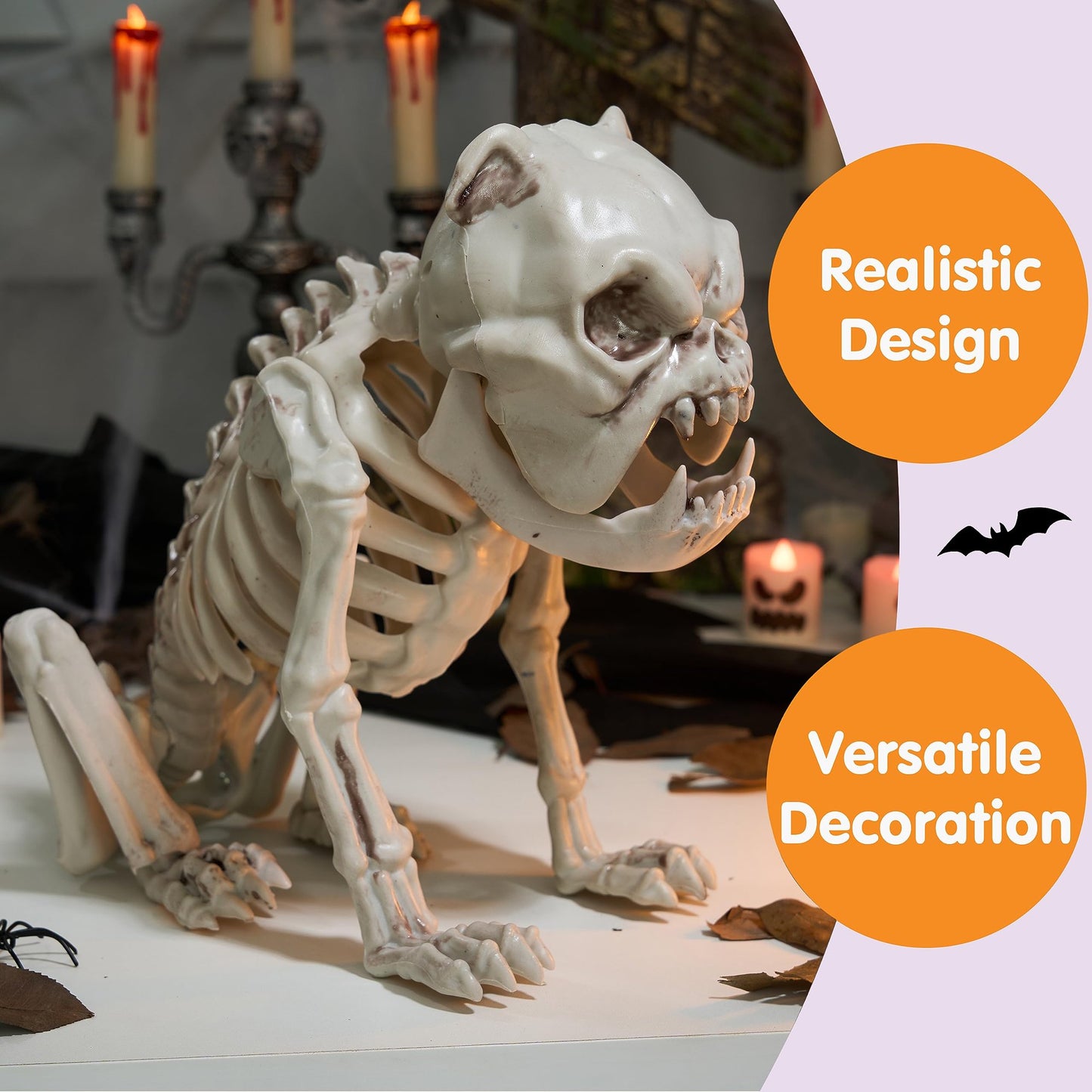 Syncfun 8 Inch Halloween Skeleton Dog Skeleton Halloween Decor,Plastic Skeleton Bones with Posable Joints for Hallowmas Decoration Outdoor Haunted House Party