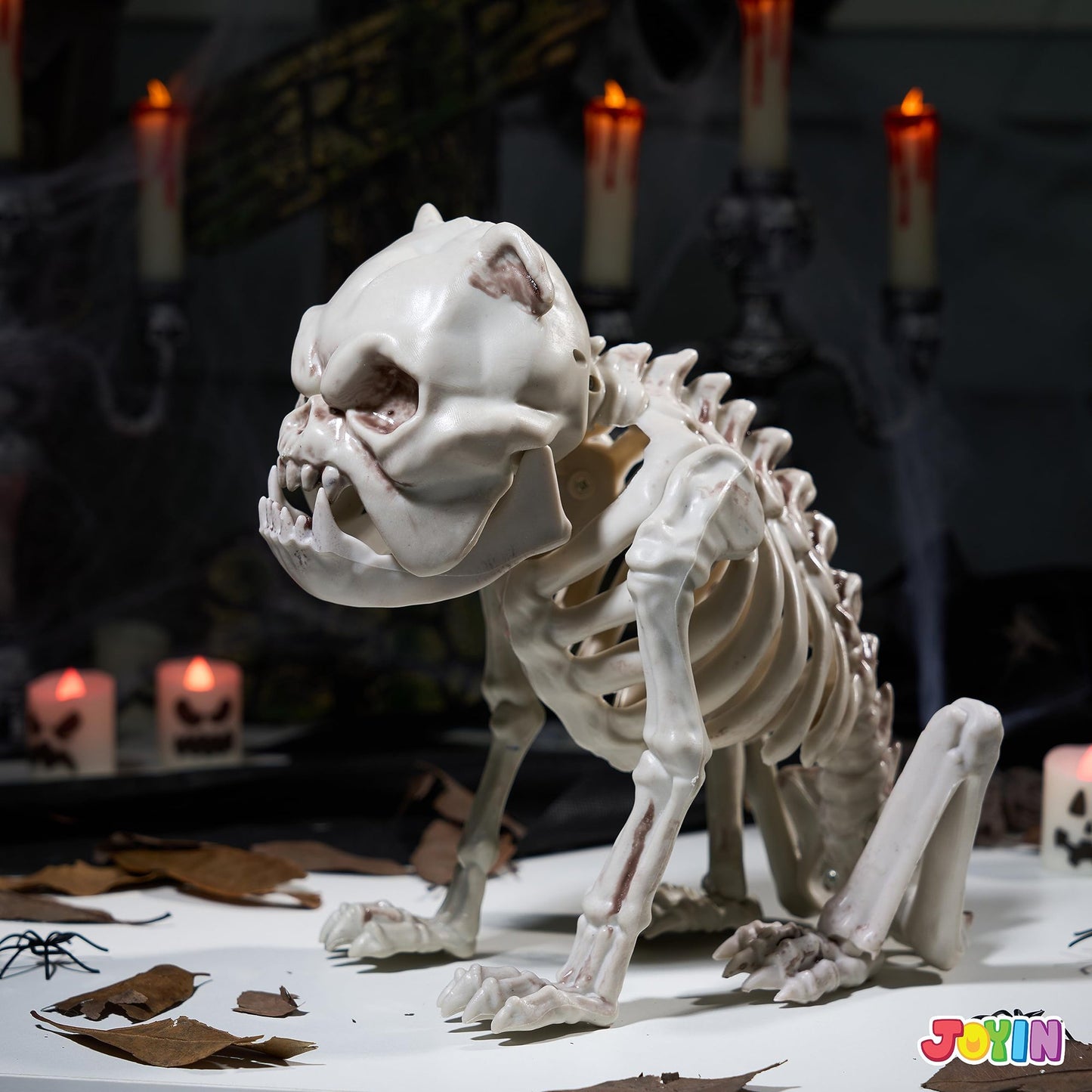 Syncfun 8 Inch Halloween Skeleton Dog Skeleton Halloween Decor,Plastic Skeleton Bones with Posable Joints for Hallowmas Decoration Outdoor Haunted House Party