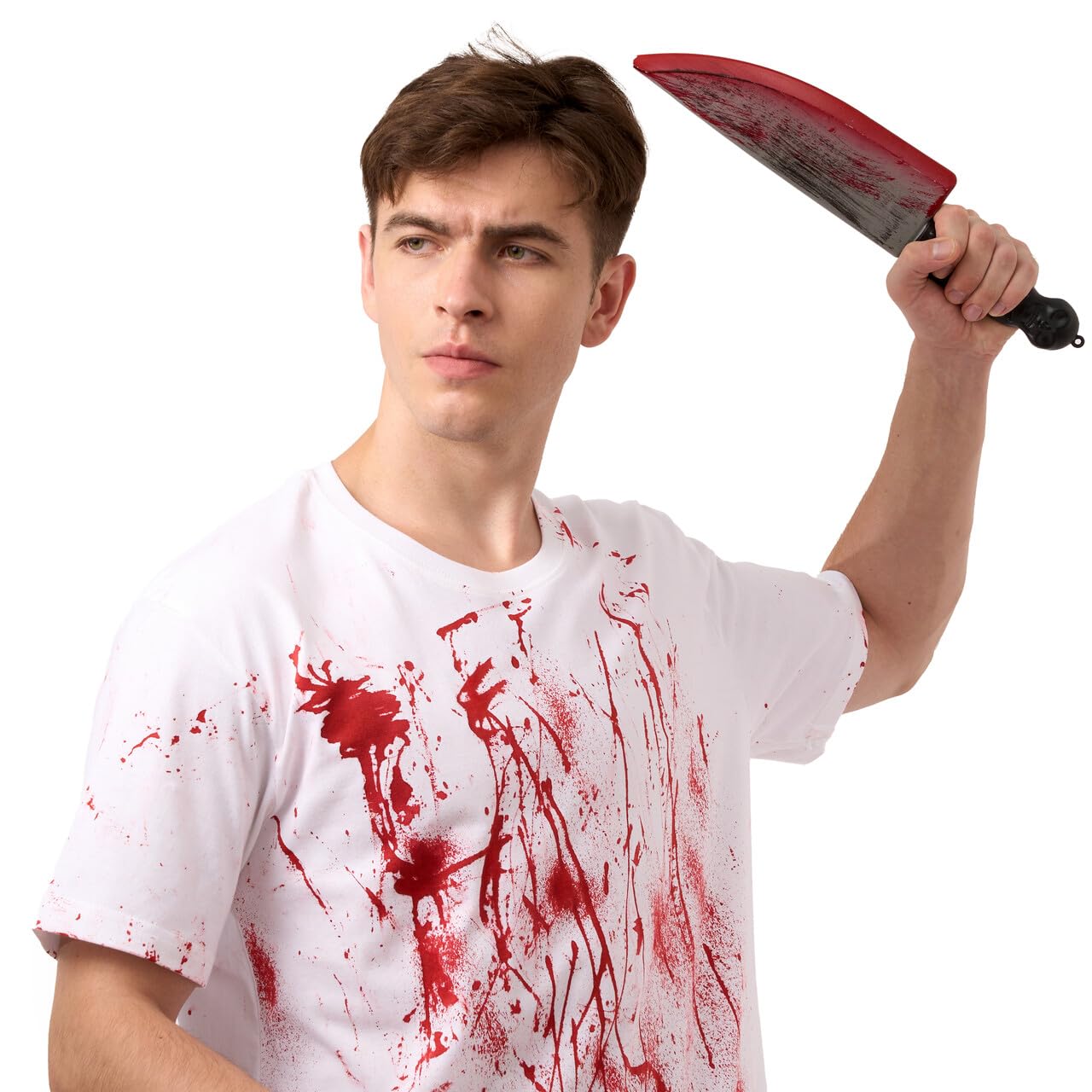 SYNCFUN 15.4 Inch Halloween Fake Knife With Fake Blood Prop,Large Plastic Halloween Prop Knife Toy for Costume Accessories Horror Costumes,Scary Accessories for Kids & Adults