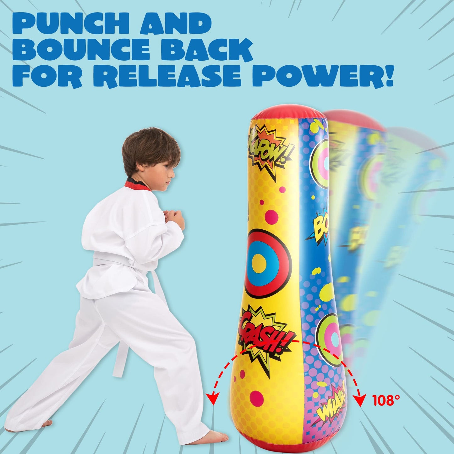 Syncfun Inflatable Punching Bag For Kids,47 Inches Double-sided Bop Bag With Bounce-back Action For Toddler