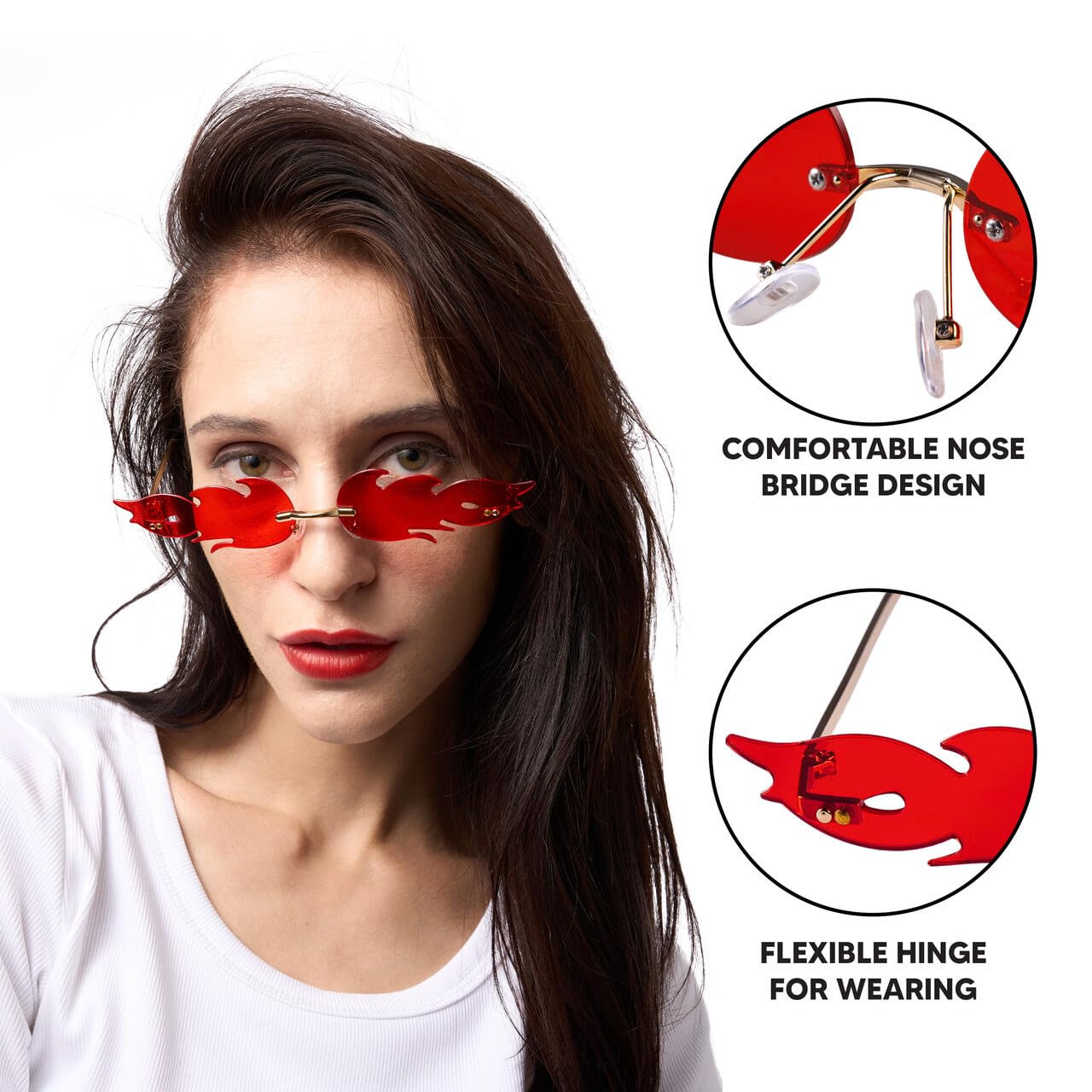 JOYIN Halloween Flame Glasses,Rimless Goth Costume Colorful Fire Shaped Sunglasses for Kids Women Men Posing Props Masquerade Costume Birthday Party Cosplay Supplies