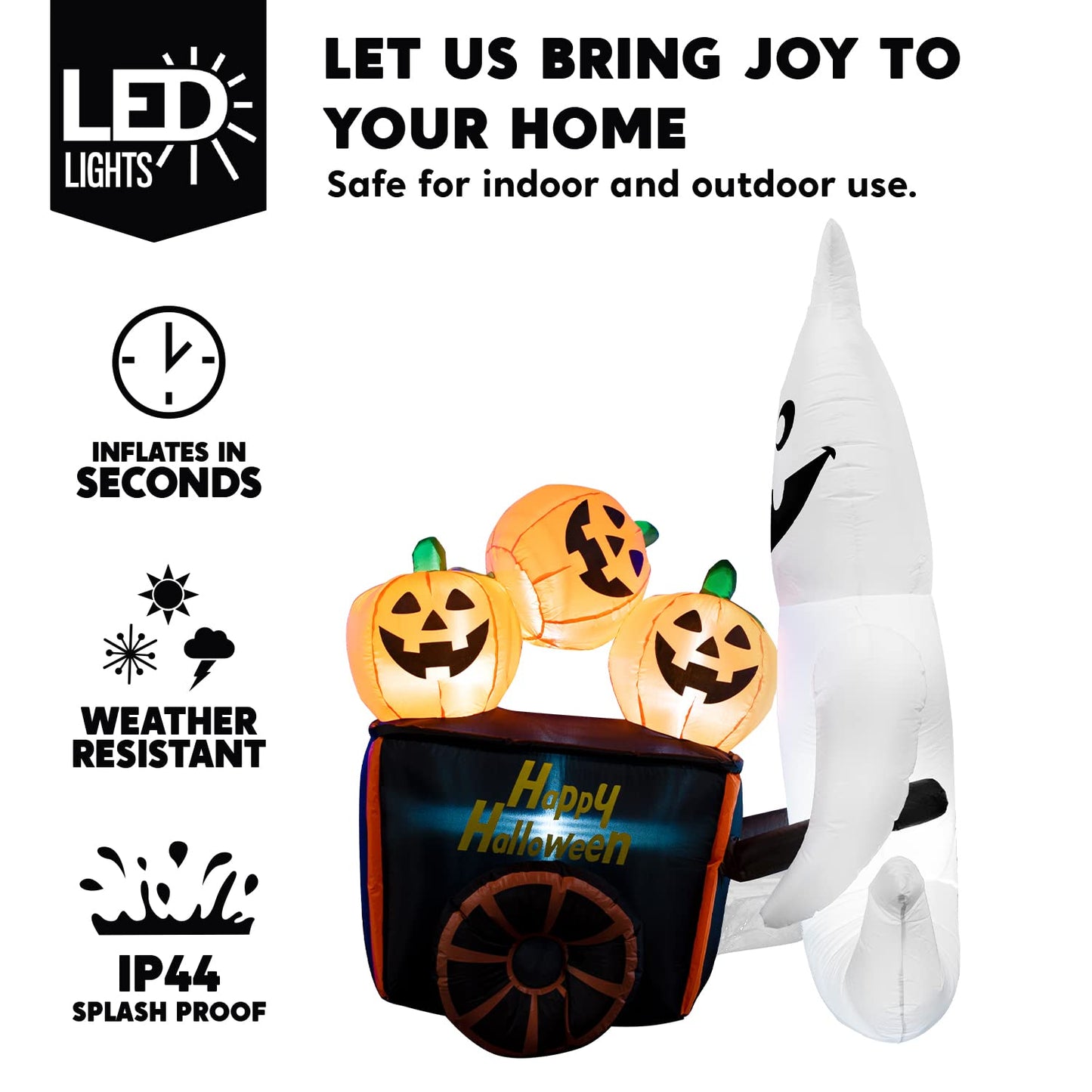 Syncfun 6 FT Halloween Inflatable Ghost Pushing Pumpkin Cart Decorations with Build-in LEDs,Outdoor Halloween Ghost Decorations Blow up Yard Decorations