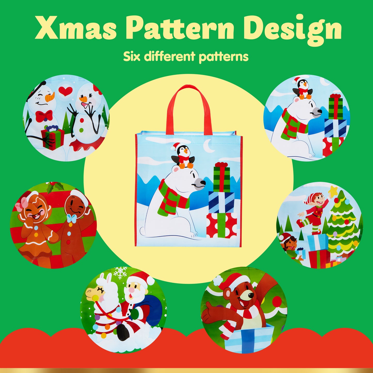 Joyfy 12 Pcs Christmas Tote Bags, Holiday Reusable Grocery Bags for Classroom Party Favor Supplies, Christmas Shopping Bags, Xmas Party Supplies Bags