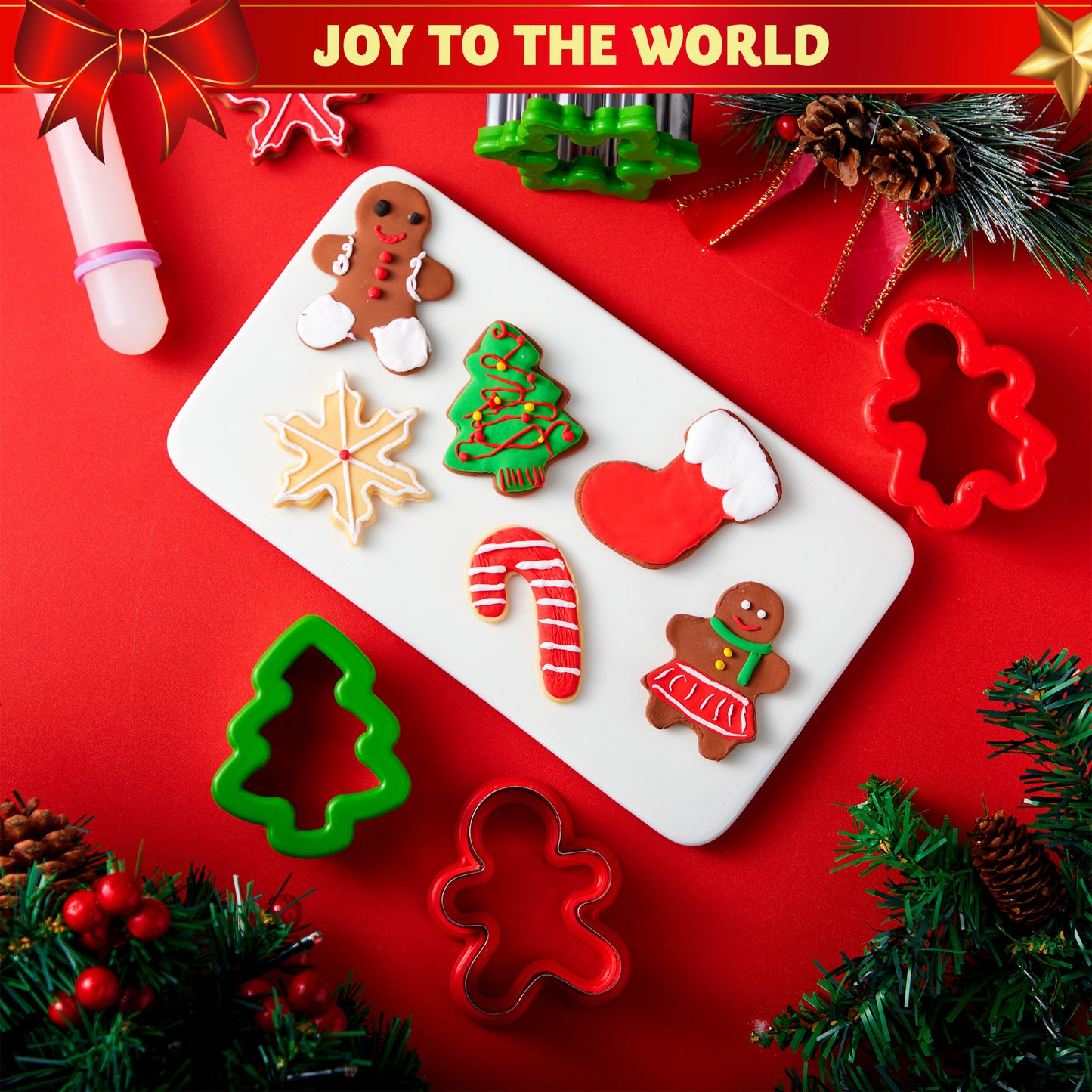 Joyfy 13 Pcs 3.5" Christmas Cookie Cutters with Rolling Pin for Christmas Party Cookies Baking