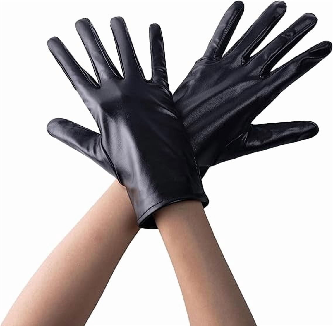Joyfy Black Metallic Gloves, Unisex Shiny Stretch Dress Gloves for Adults for Halloween Costume Party Evening Events and Cosplay Accessories