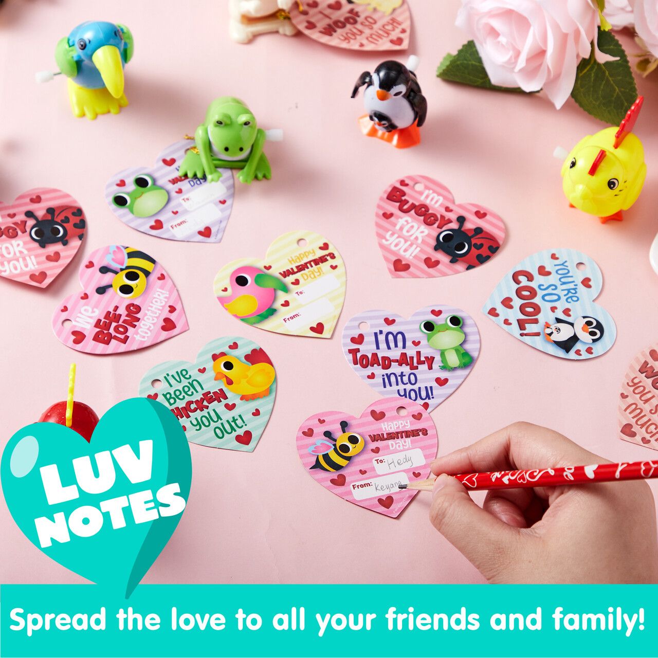 28 PCS Valentines Wind-up Toy with Cards for Kids, Valentines Party Favors, Goody Bag Fillers, Valentine Exchange Cards, Novelty Funny Gifts, Valentines Gift Cards