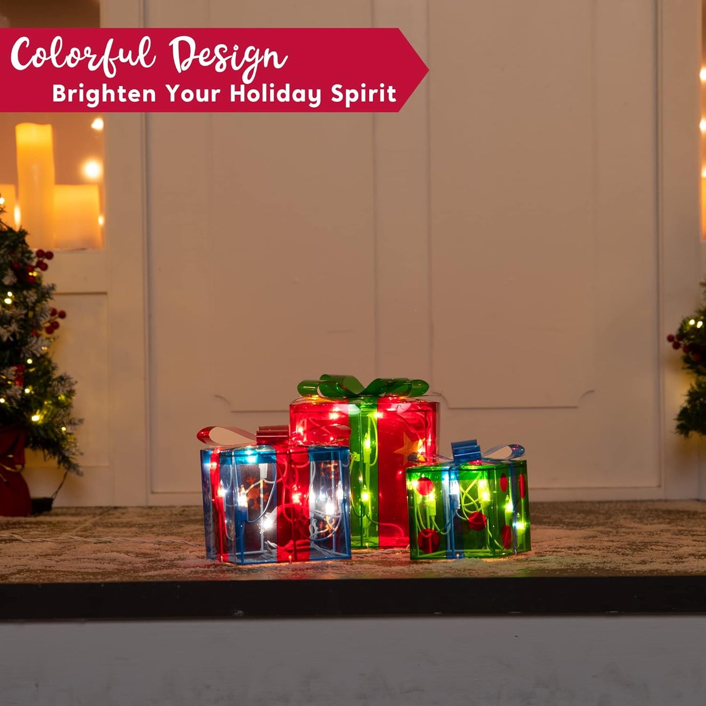 SYNCFUN 3 Pcs Gift Boxes Light Christmas Outdoor Decorations,50 Star Pre-Lit LED Present Boxes Christmas Decorations,Christmas Yard Christams Tree Holiday Decor