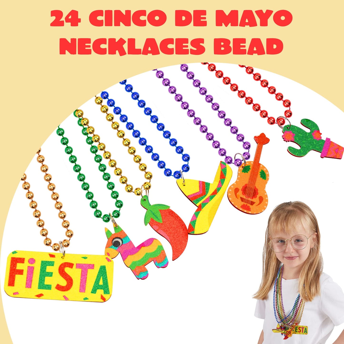 24 Cinco de Mayo necklaces, Mexico themed bachelor party gift carnival necklaces, Taco Tuesday