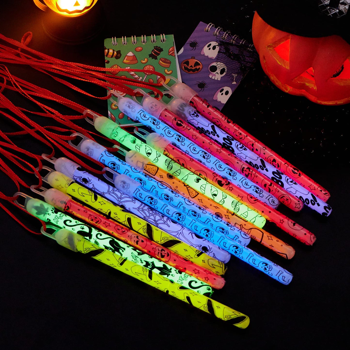 Sycnfun 36 Pcs Halloween Glow Sticks Bulk Party Pack,Hanging Wands Glow in The Dark Party Favors,Halloween Goodie Bag Fillers,Halloween Trinkets for Kids,Halloween Activities