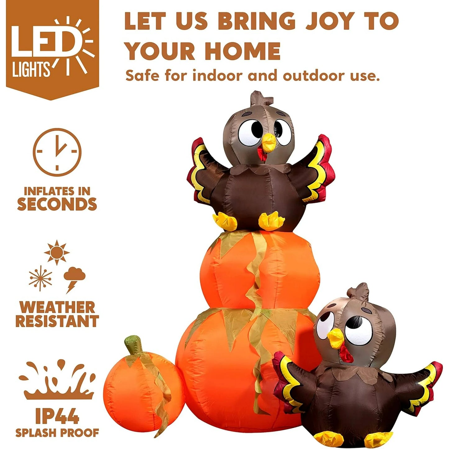 Joyfy 6 FT Thanksgiving Inflatable Stacking Pumpkin Turkey with Built-in LEDs, Blow Up Inflatables Turkey for Thanksgiving Outdoor Decorations,Halloween Inflatable Turkey for Yard Garden Decoration
