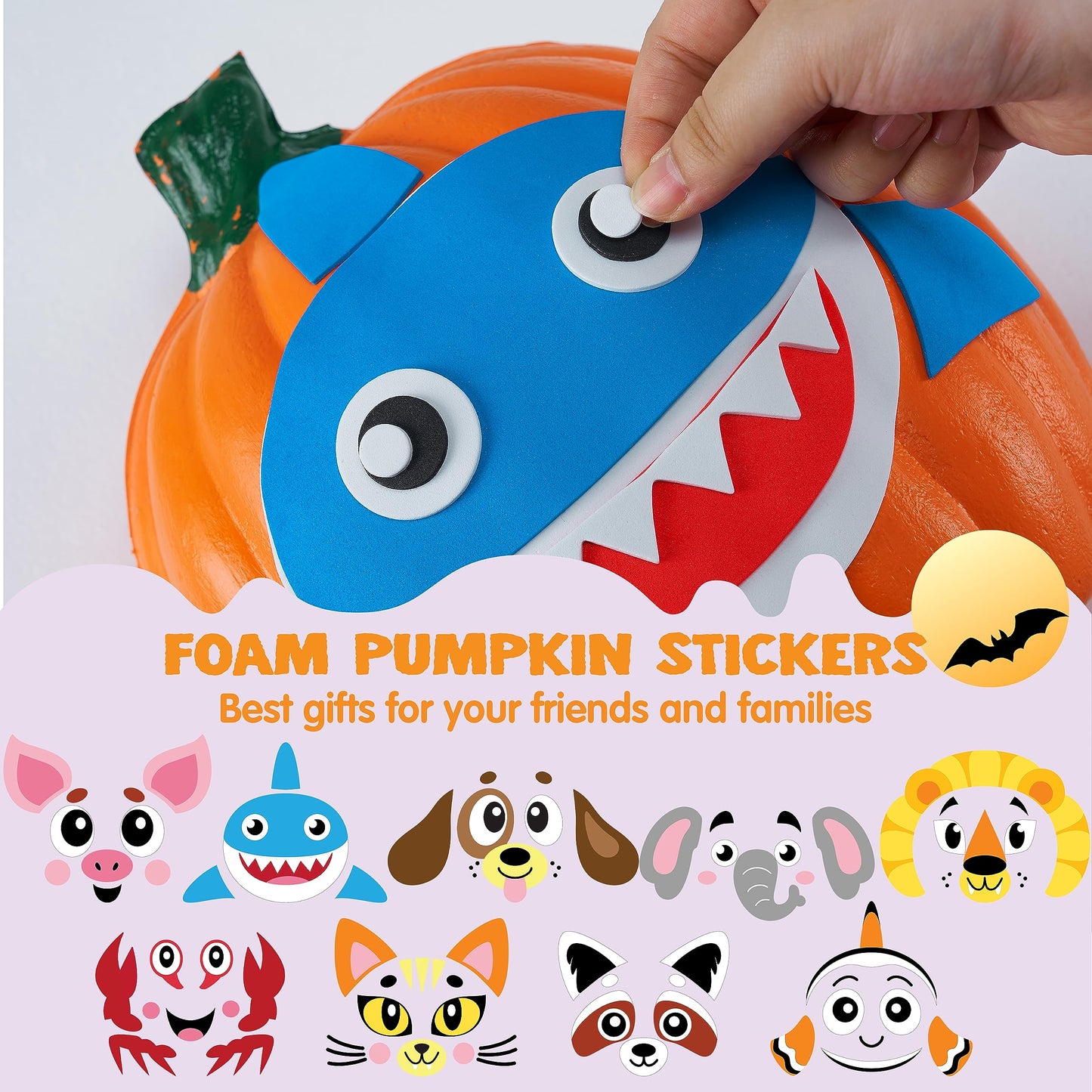 SYNCFUN 18 Packs Halloween Pumpkin Decorations Kit for Kids,Foam Pumpkin Face Stickers Halloween Party Supplies Halloween Favors Pumpkin Painting Kit