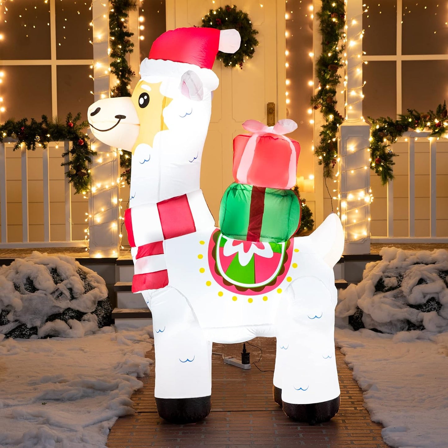 Joyfy 6 FT Christmas Inflatables Llama Outdoor Decorations,Llama Christmas Blow Ups Yard Christmas with Built-in LEDs for Holiday Party Garden Lawn Decor