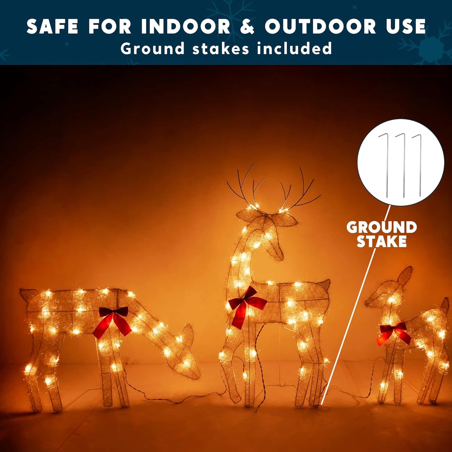 SYNCFUN 3 Pcs Reindeer Family Yard Light Christmas Outdoor Decorations,2D 60 Pre-Lit LED Reindeer Christmas Decorations,Christmas Yard Light with Stakes Holiday Decor
