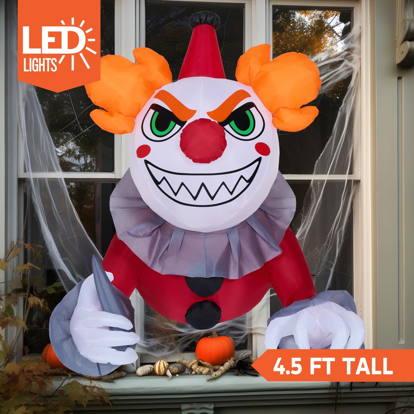 Syncfun 4.5 FT Halloween Inflatable Killer Clown Broke Out from Window with Built-in LED Blow Up Inflatable for Window Decoration Yard Garden Lawn Decor