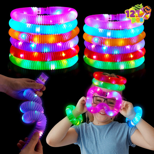 Joyfy 12PCS Halloween Glow Sticks, 6 Colors Glowsticks for Kids Trick or Treat, Halloween Light Up Pop Tube Toys, Bulk Party Supplies Favors