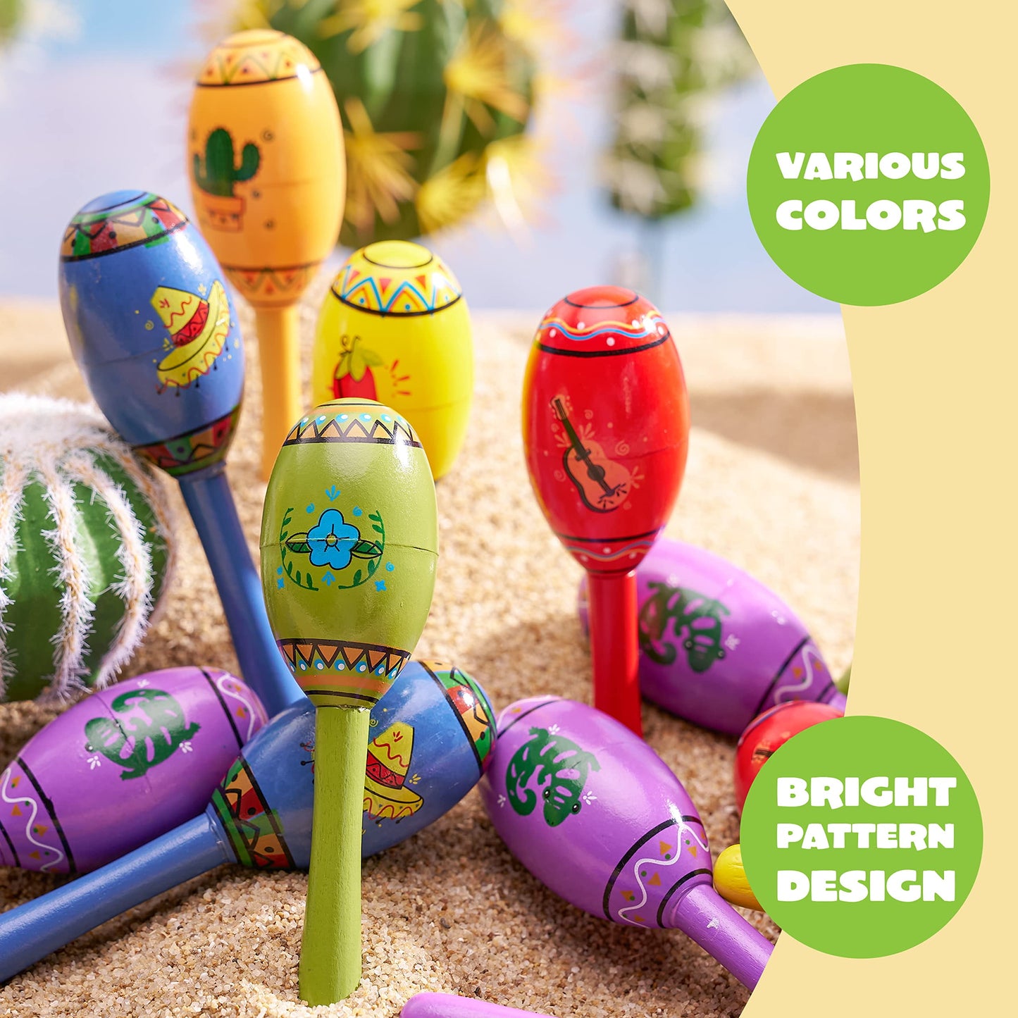 24 mini wooden carnivals Maracas, 6 designed noise generators for Mexican carnivals