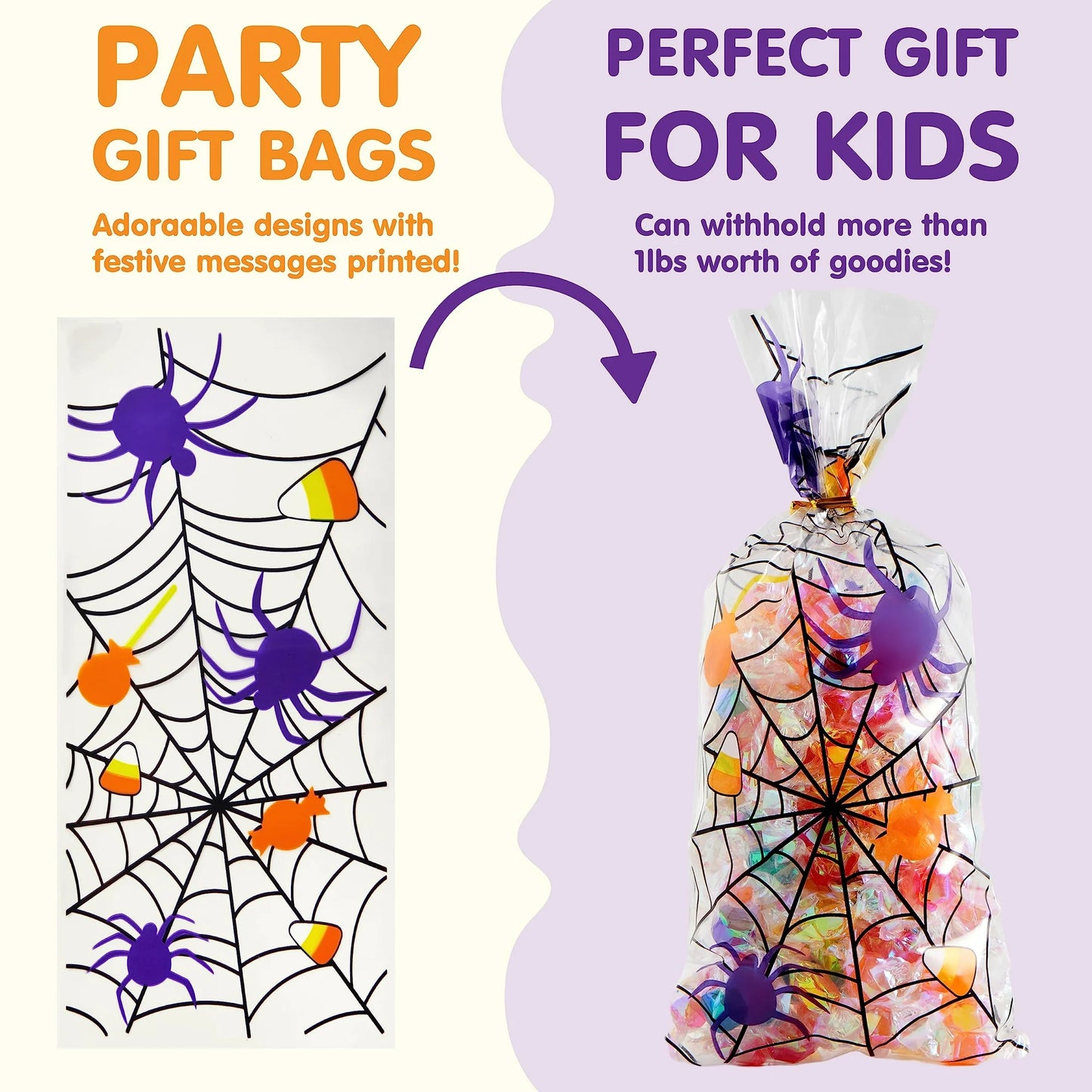 SYNCFUN 150 Pcs Halloween Treat Bags Clear Cellophane Bags with Twist Ties,Goodie Bags for Snack Cookie Candy,Halloween Gift Trick or Treat Bags,Halloween Party Supplies