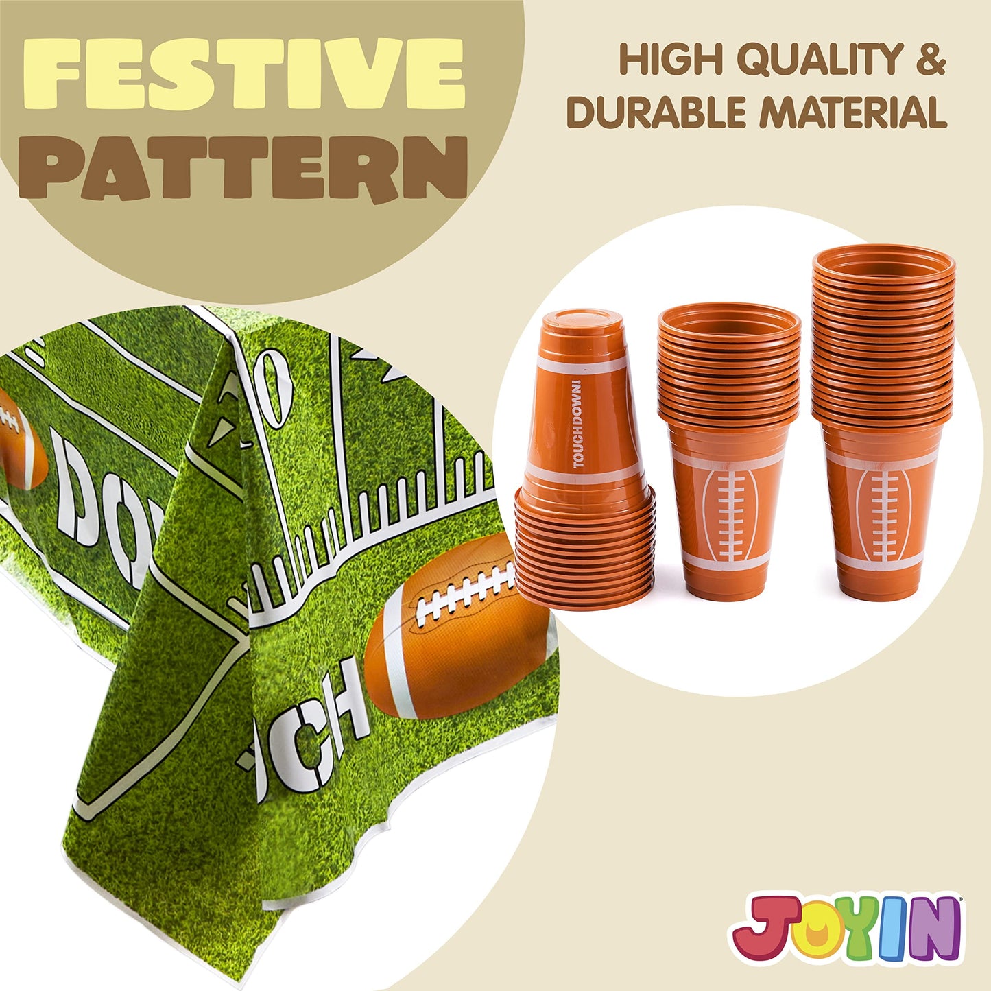 74 football match day party supplies packages -18 football themed cups, 18 plates, 36 napkins,