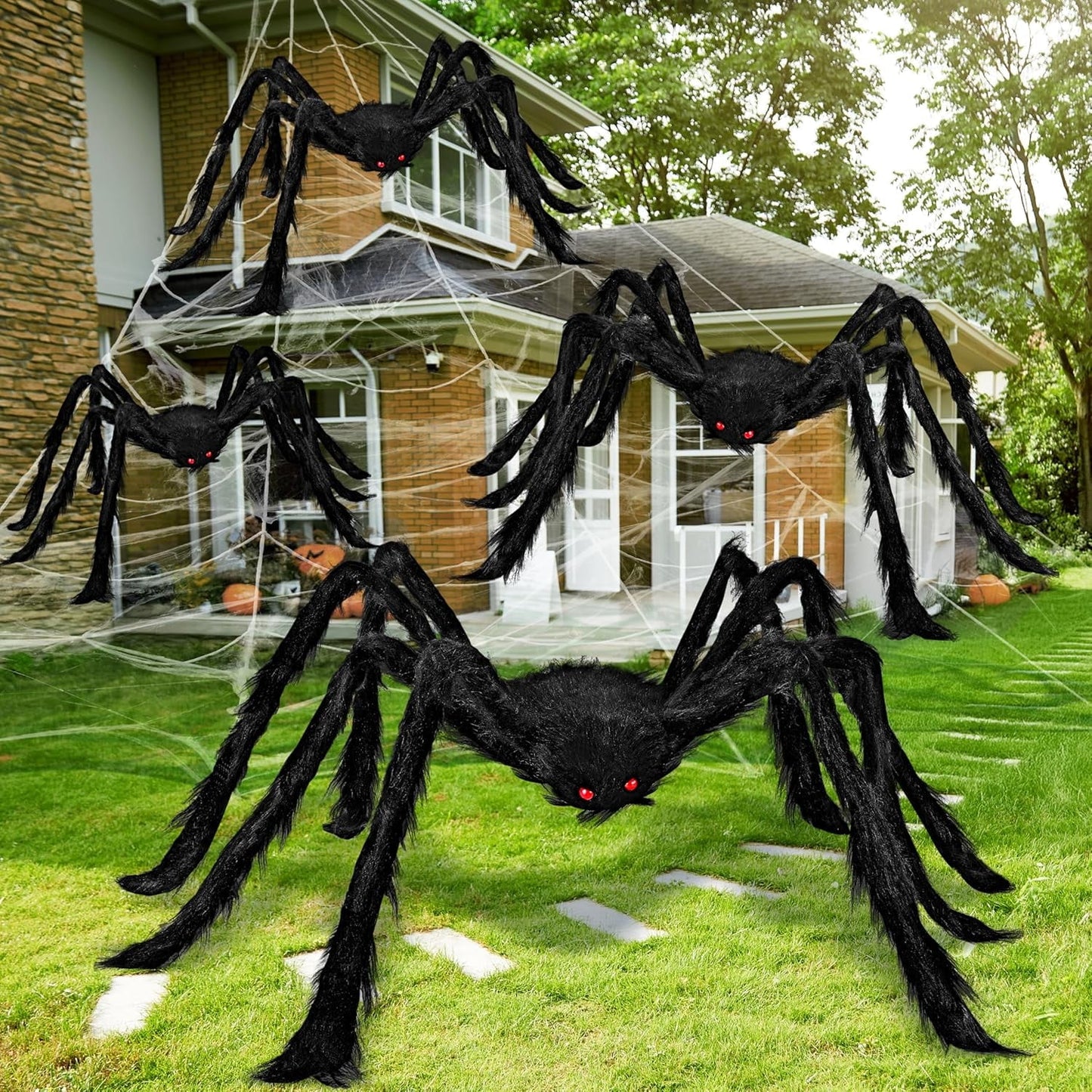 Joyfy 4 Pack Giant Spider Halloween Decorations,Scary Spider Halloween Decorations Outdoor Party Decorations Props Halloween Yard Decorations,Black (60 36 24 24)