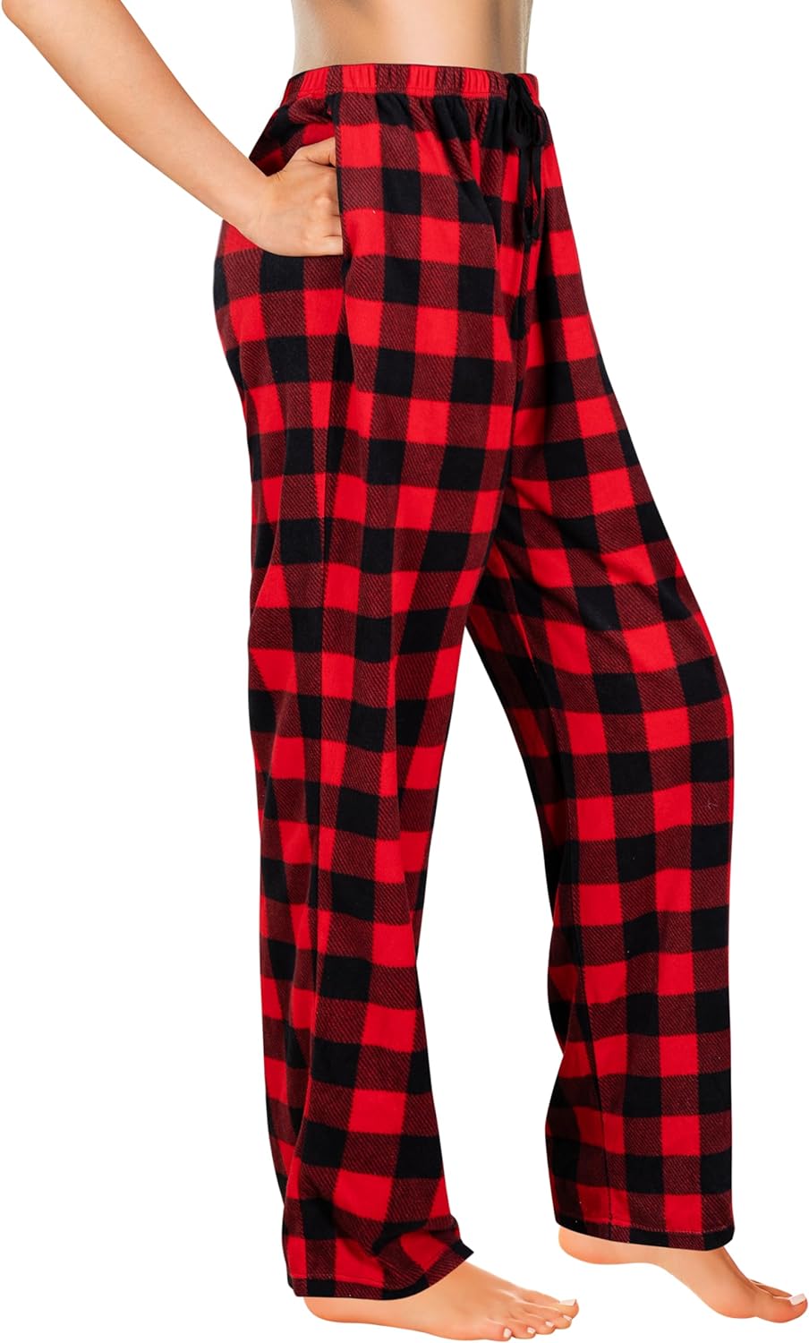 Syncfun Christmas Pajama Pants for Women,Red and Black Buffalo Plaid Pajama Pants for Women