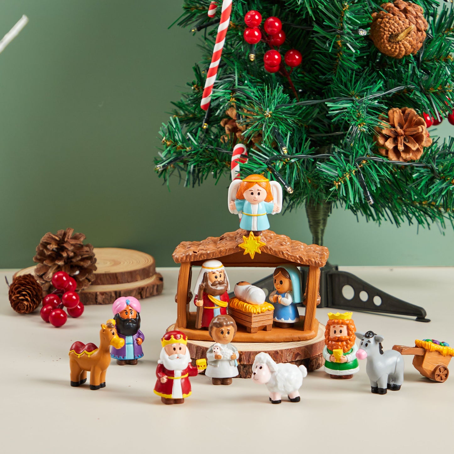 Joyfy 14 Pcs Little Nativity Playset Christmas Nativity Scene Holiday Family Gift Reenact Miniature Toys Manger Scene for Kids Xmas Decorations